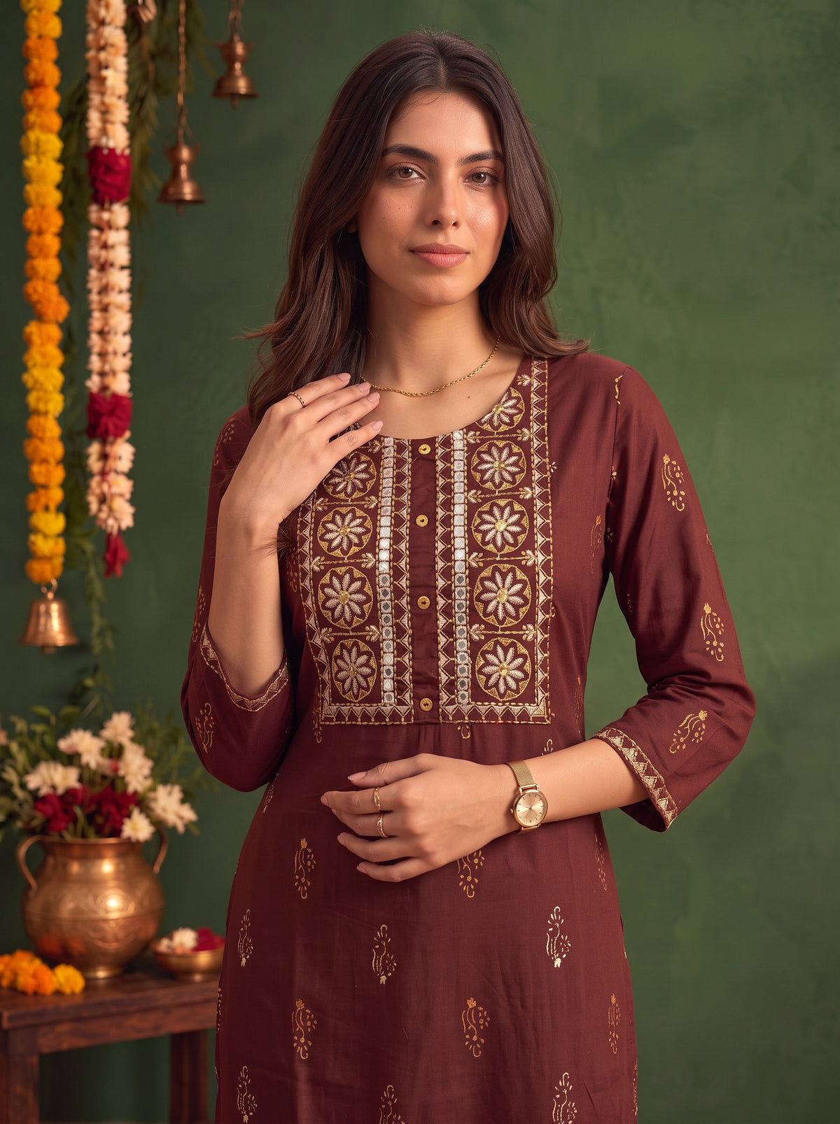 Rayon Embroidered Straight Calf Length Kurta
