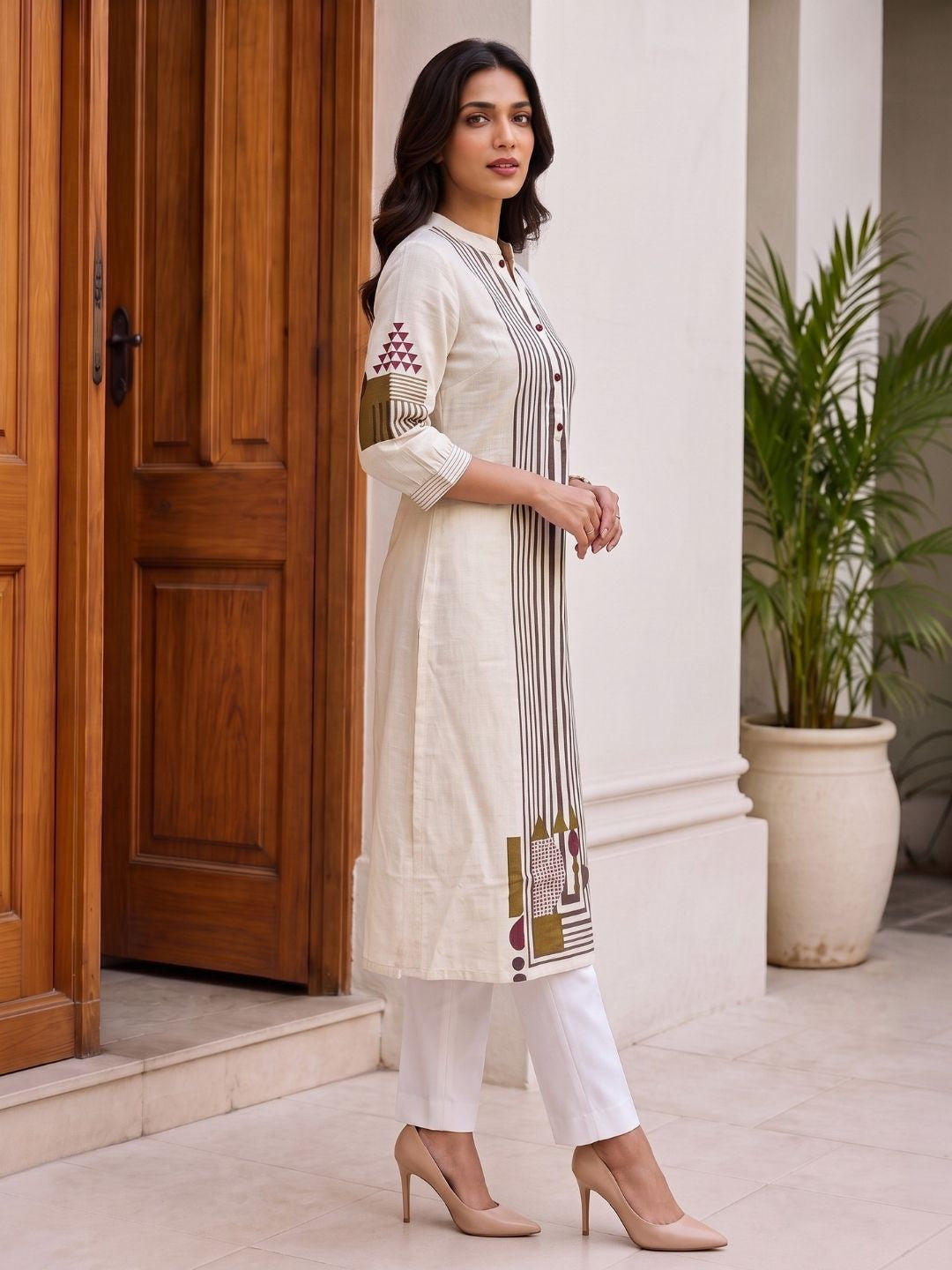 Cotton Printed Straight Calf Length Kurta