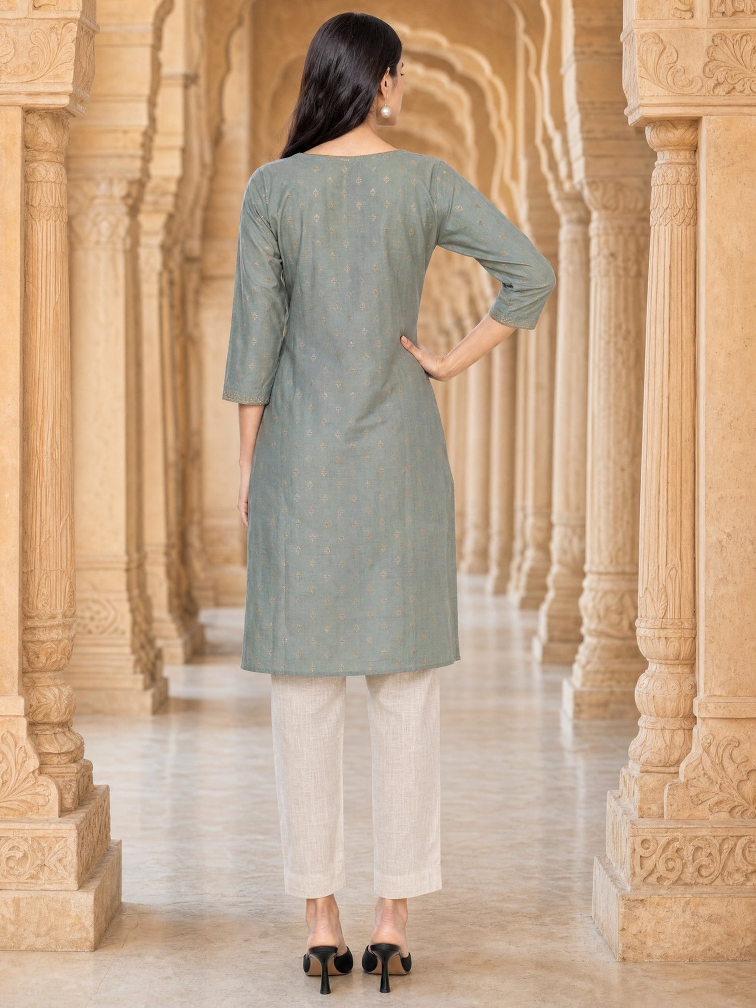 Buy Viscose Embroidered Straight Calf Length Kurta-Green
