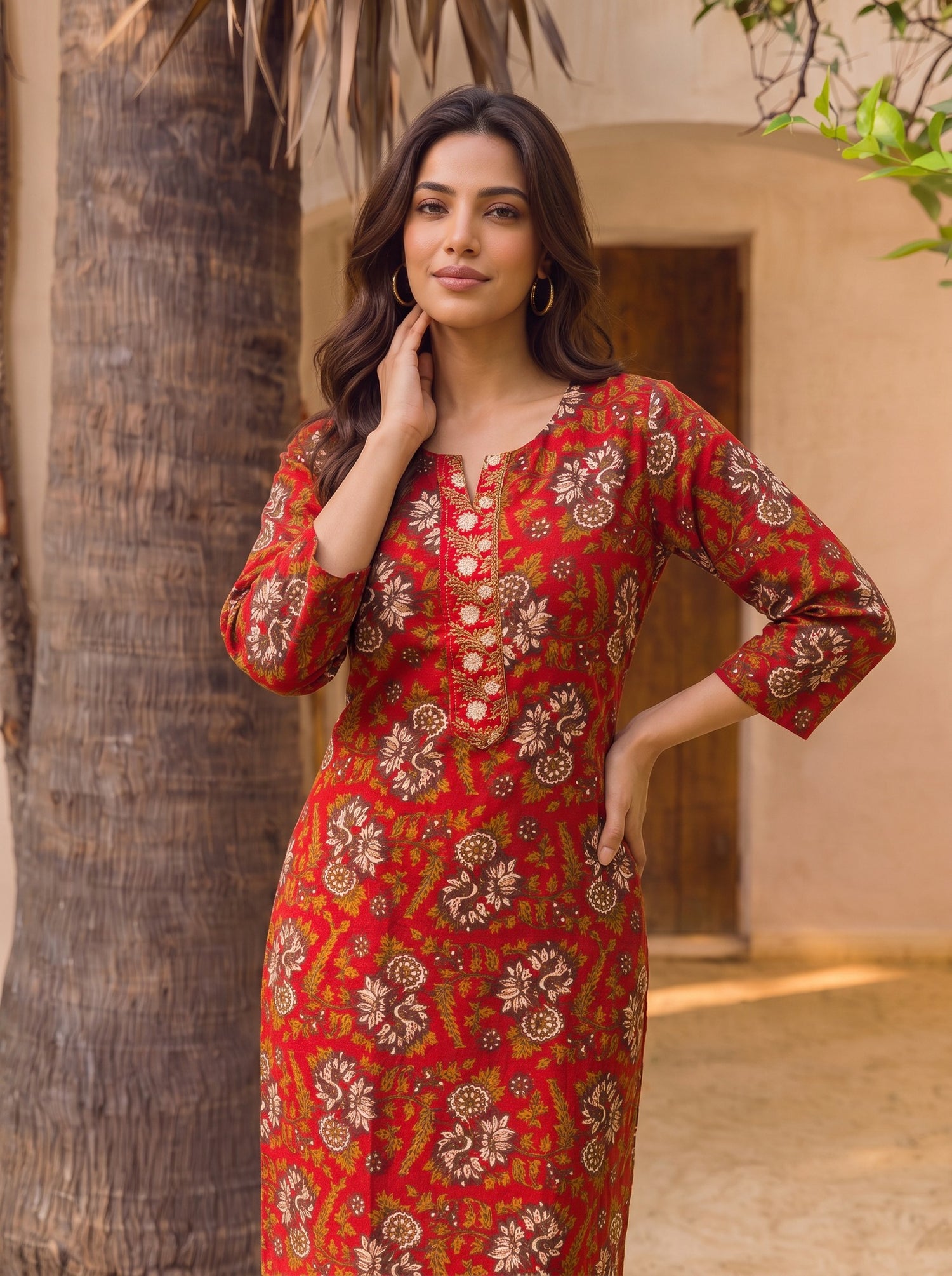 Buy Rayon Printed Straight Knee Length Kurta-Rust