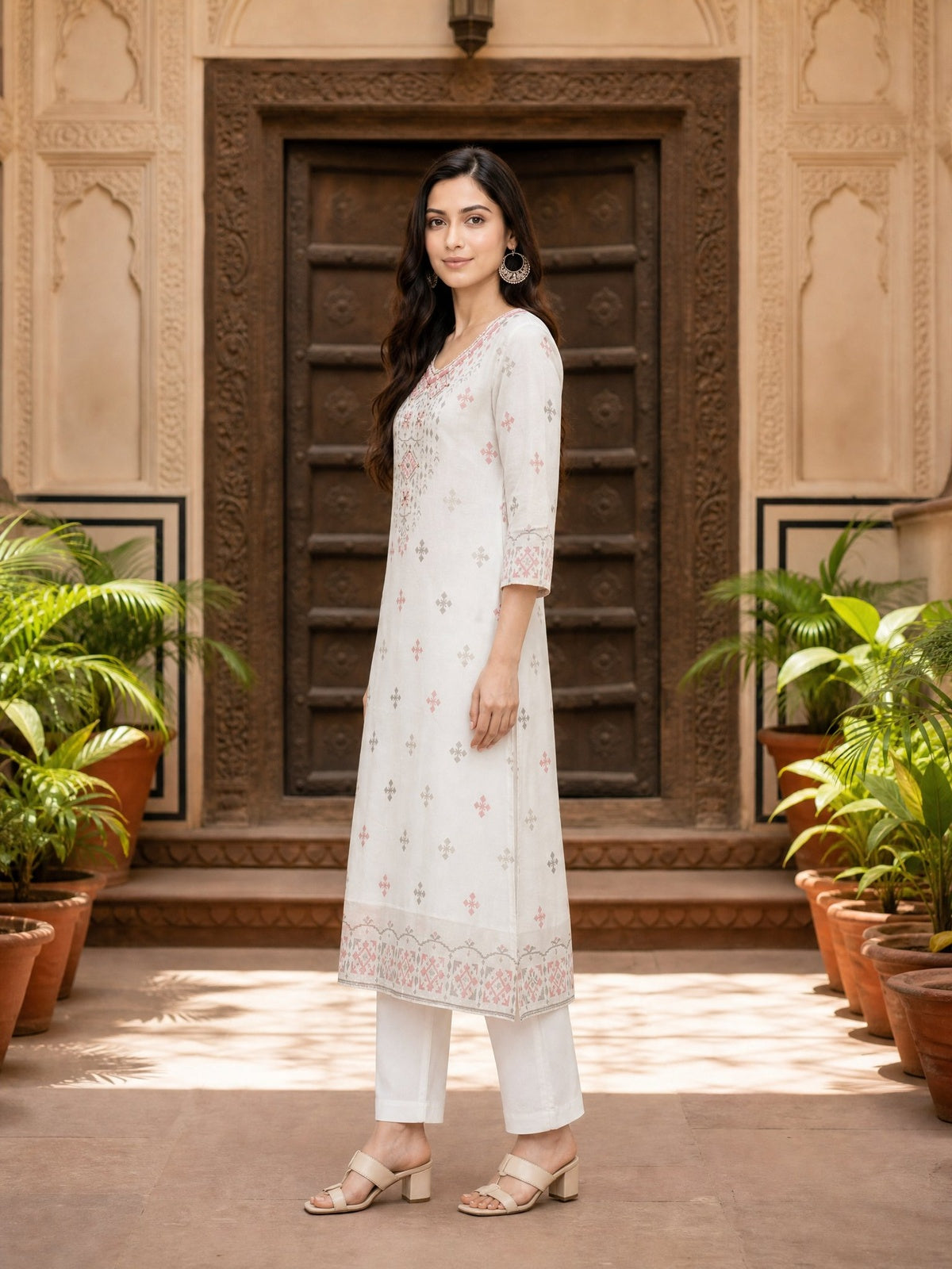 Buy Rayon Embroidered Straight Calf Length Kurta-Red