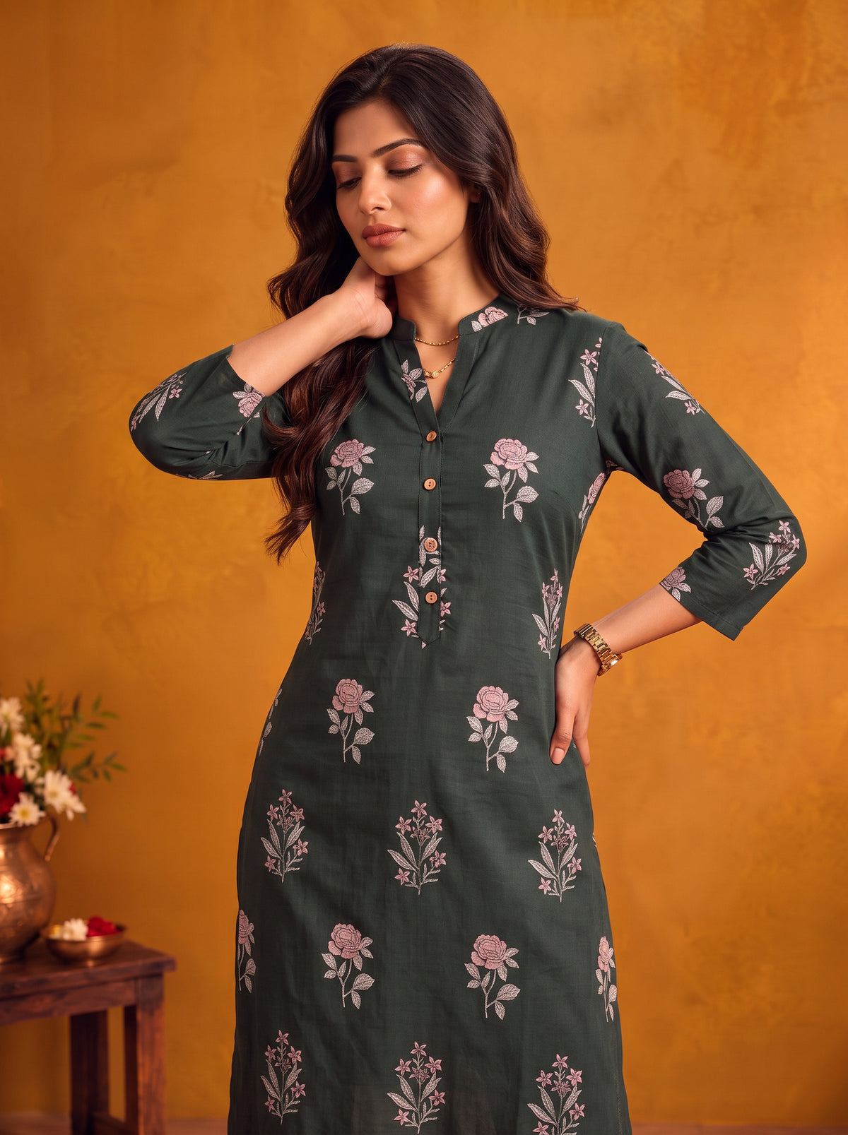 Cotton Printed Straight Calf Length Kurta