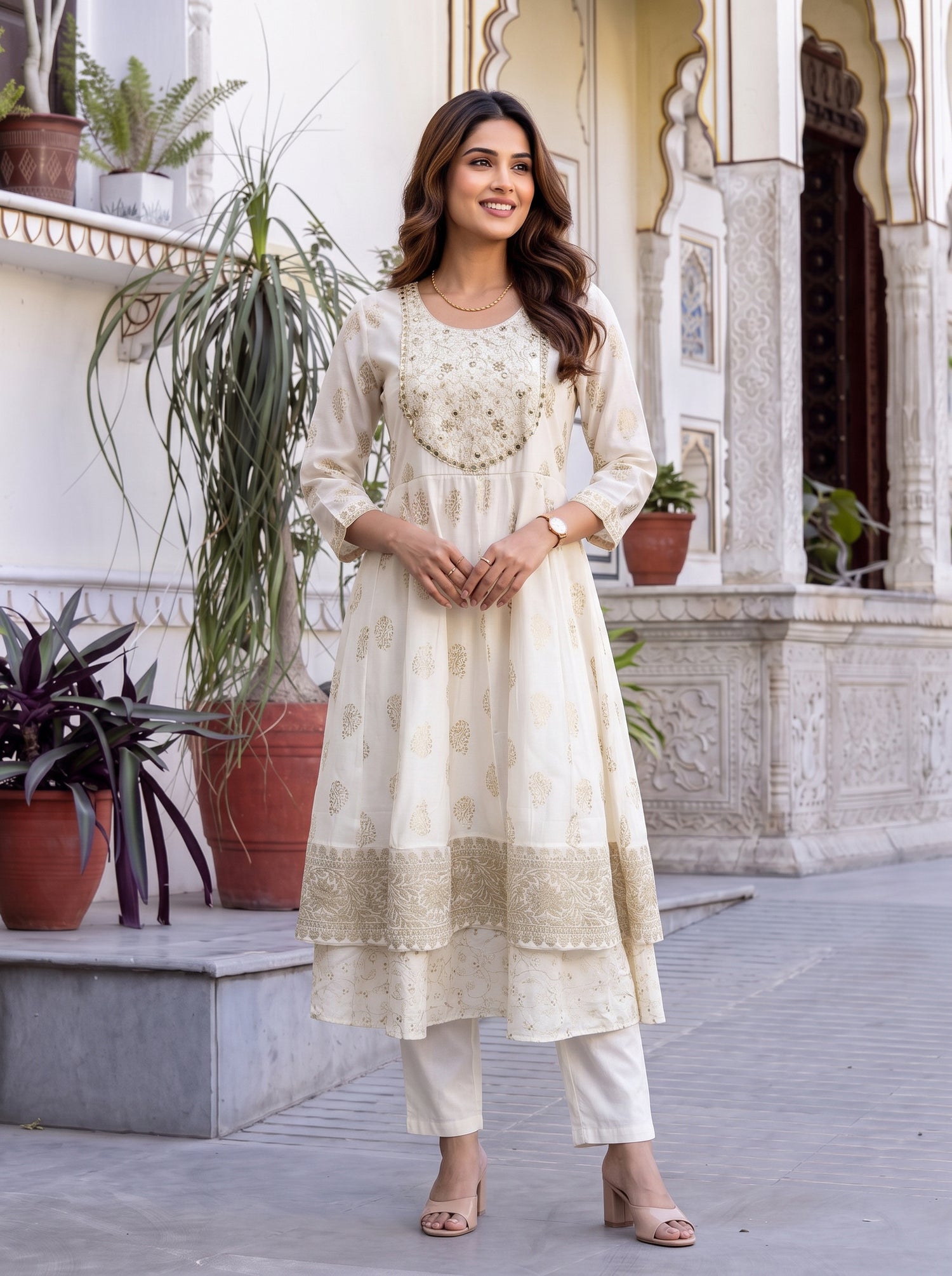 Buy Viscose Embroidered Straight Calf Length Kurta-Off White