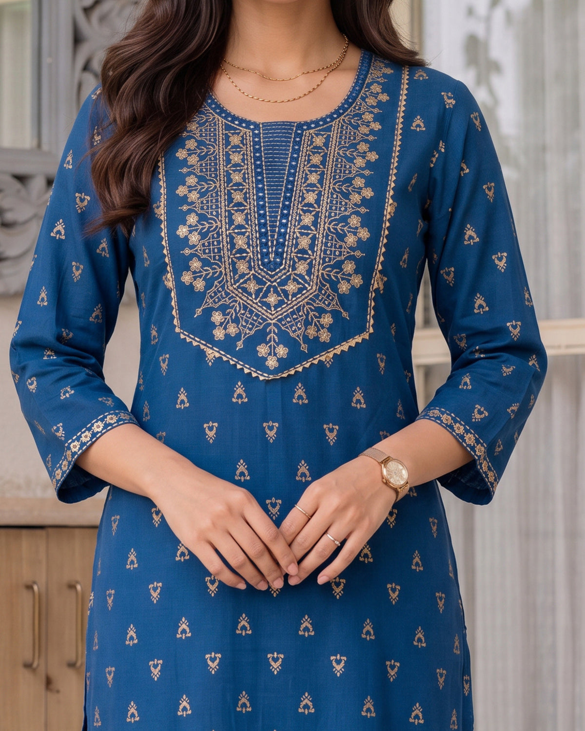 Viscose Embroidered Straight Calf Length Kurta