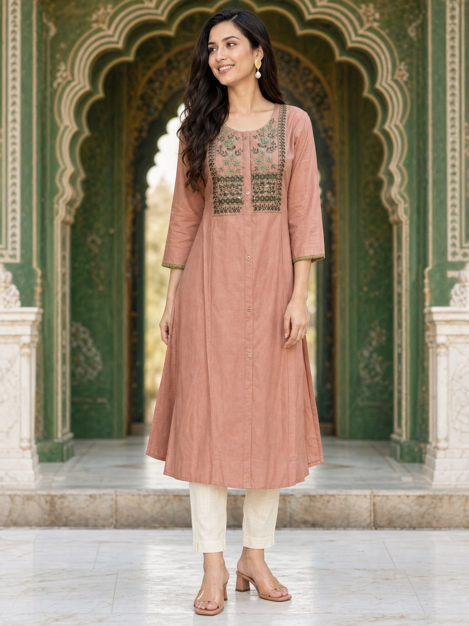 Viscose Embroidered A-Line Calf Length Kurta