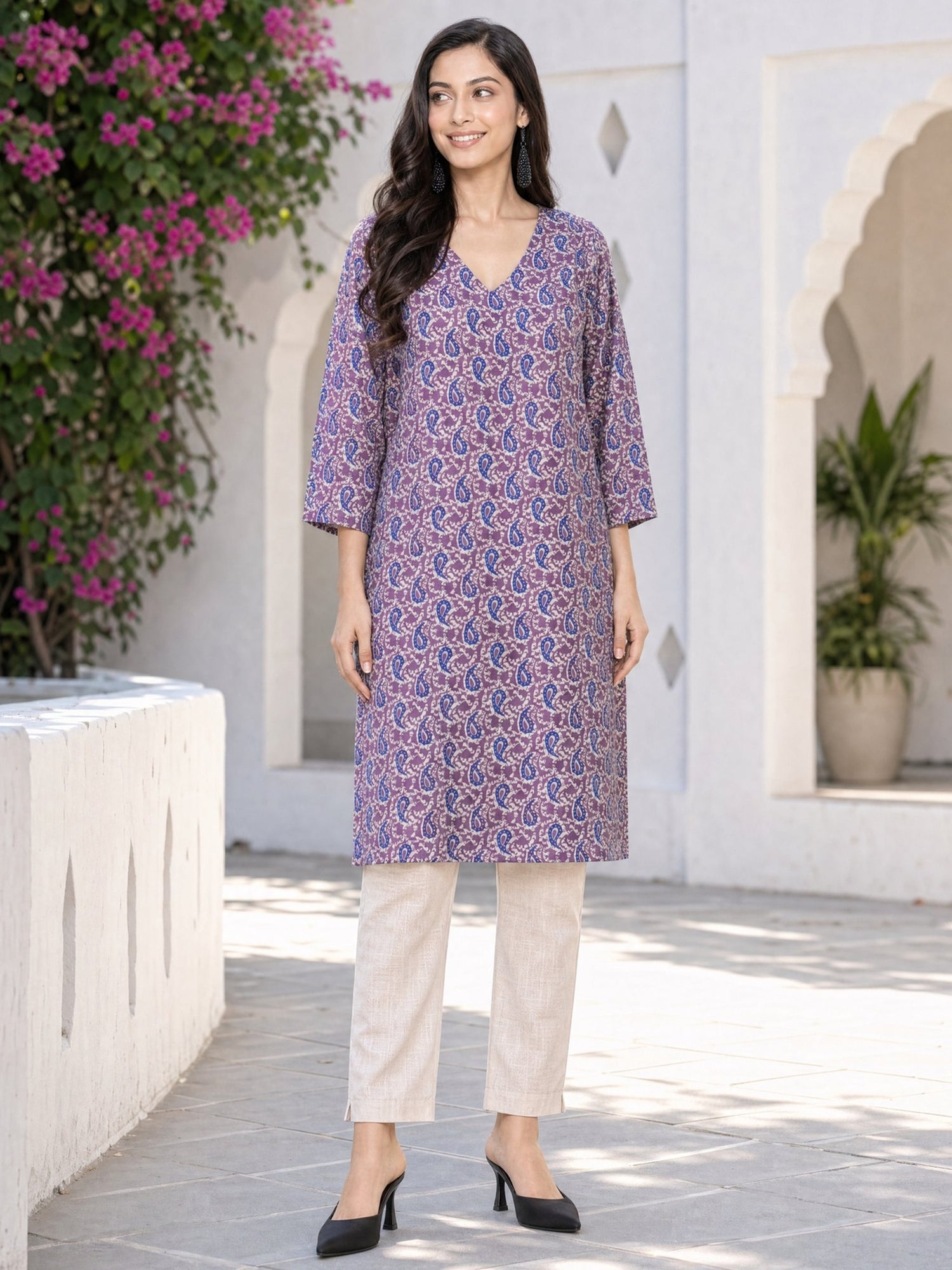 Cotton Printed Straight Knee Length Kurta
