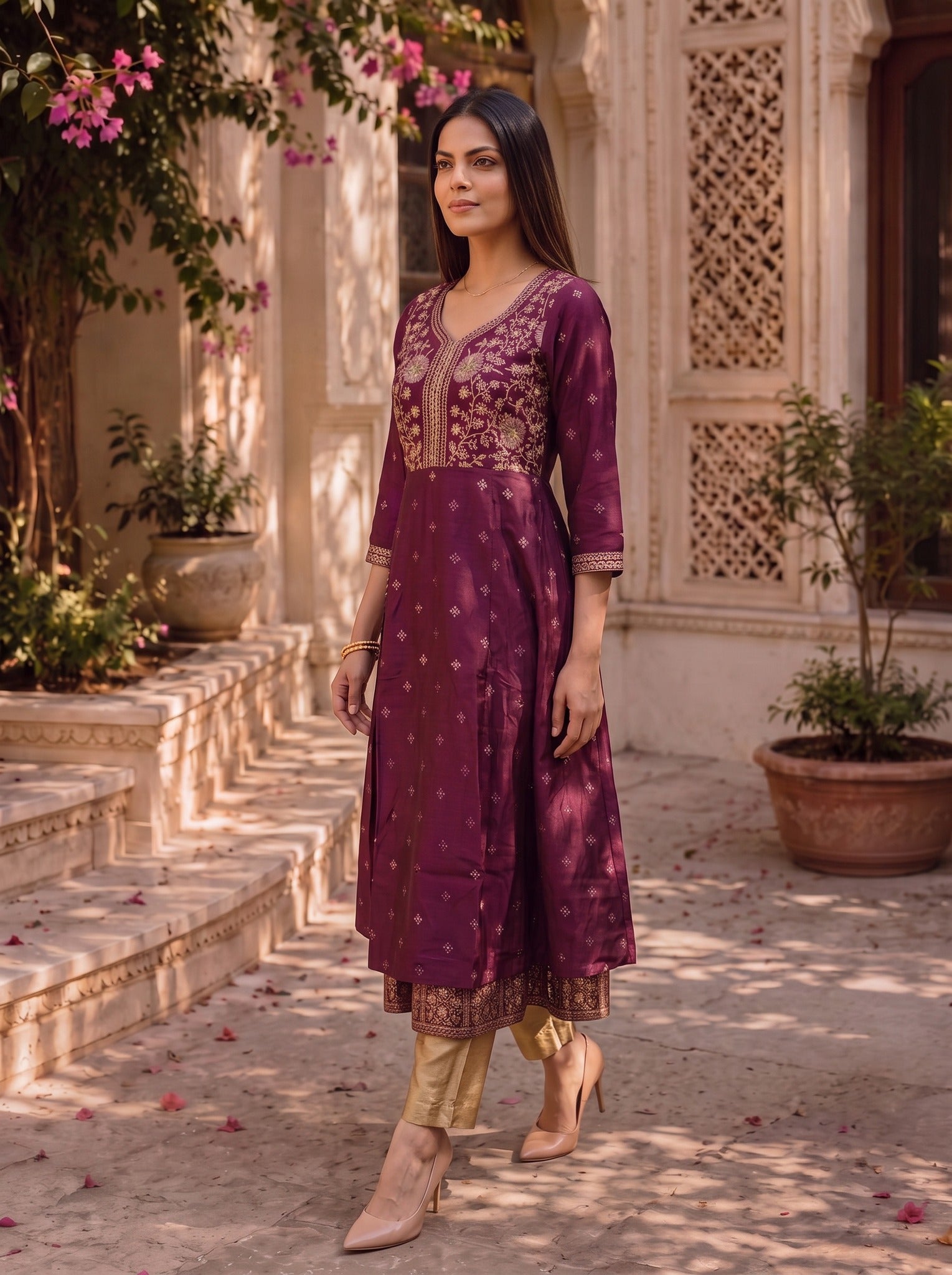 Rayon Embroidered Straight Calf Length Kurta