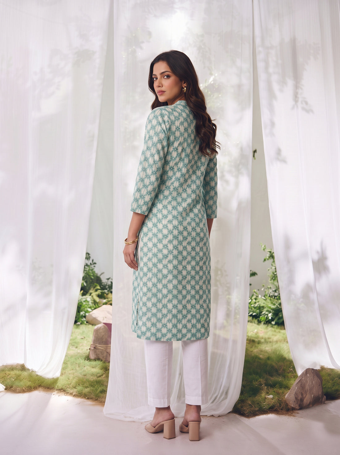 Buy Rayon Printed Straight Calf Length Kurta-Blue