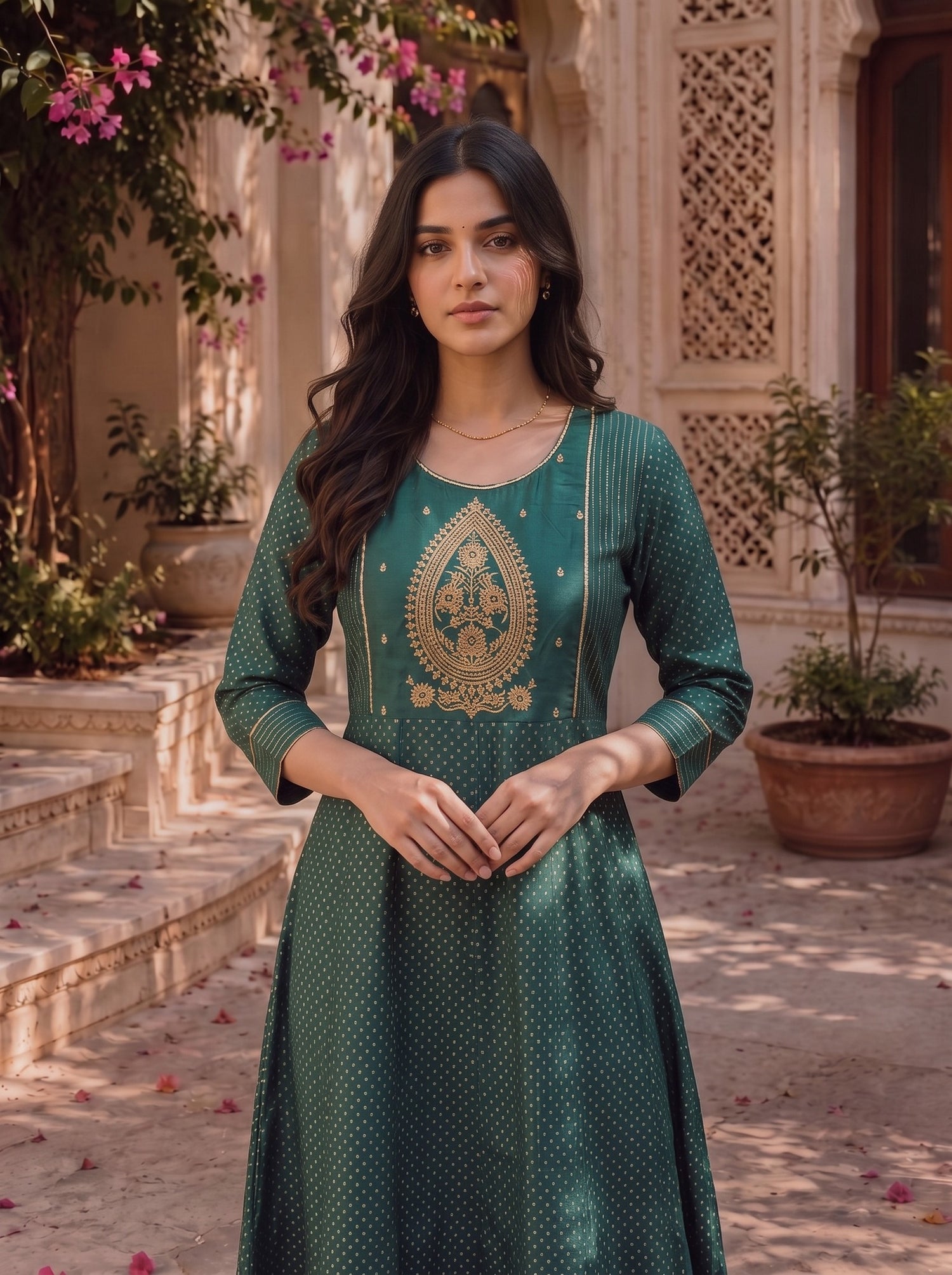 Buy Viscose Embroidered Straight Calf Length Kurta-Teal