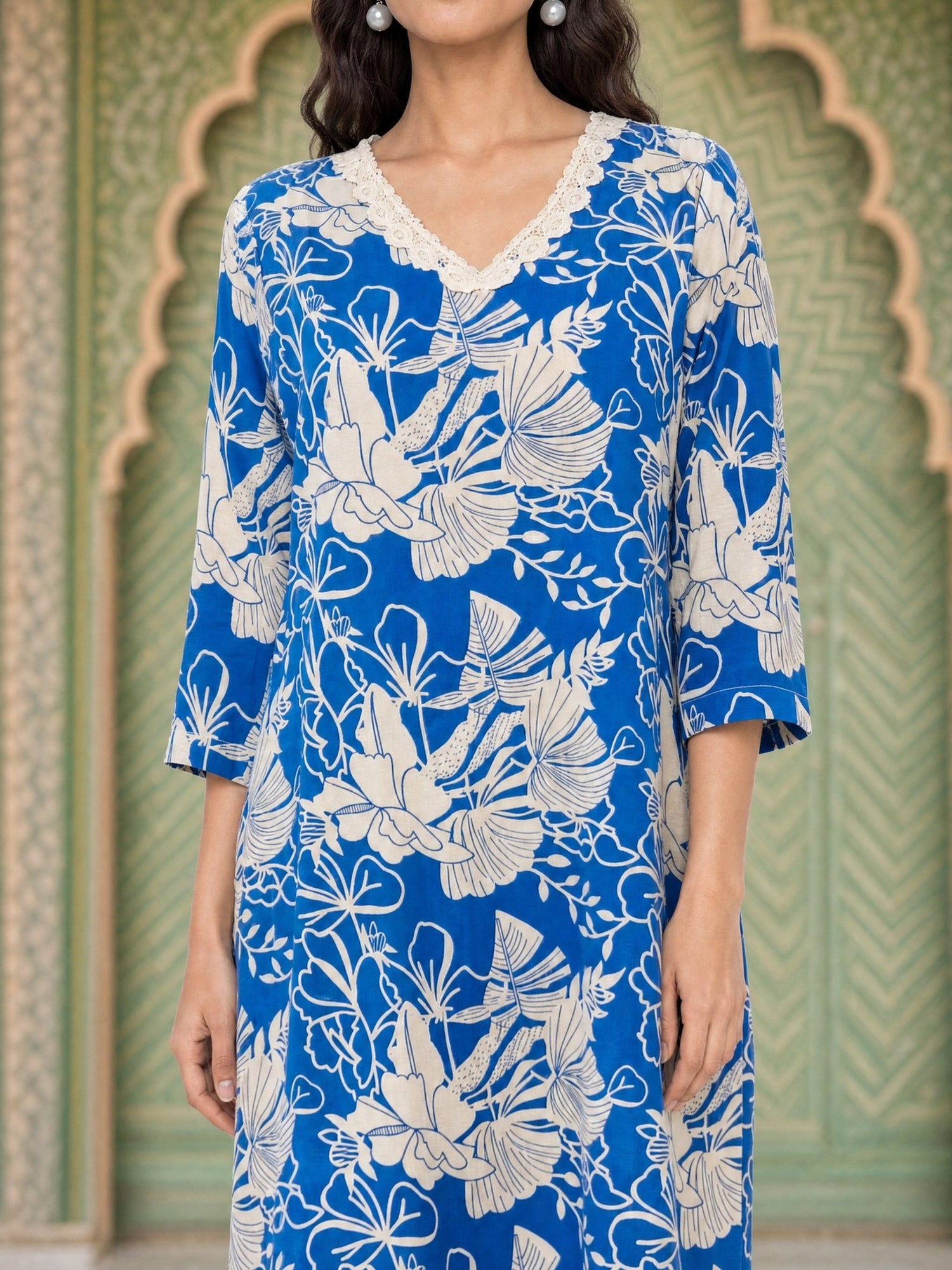 Rayon Printed Straight Knee Length Kurta