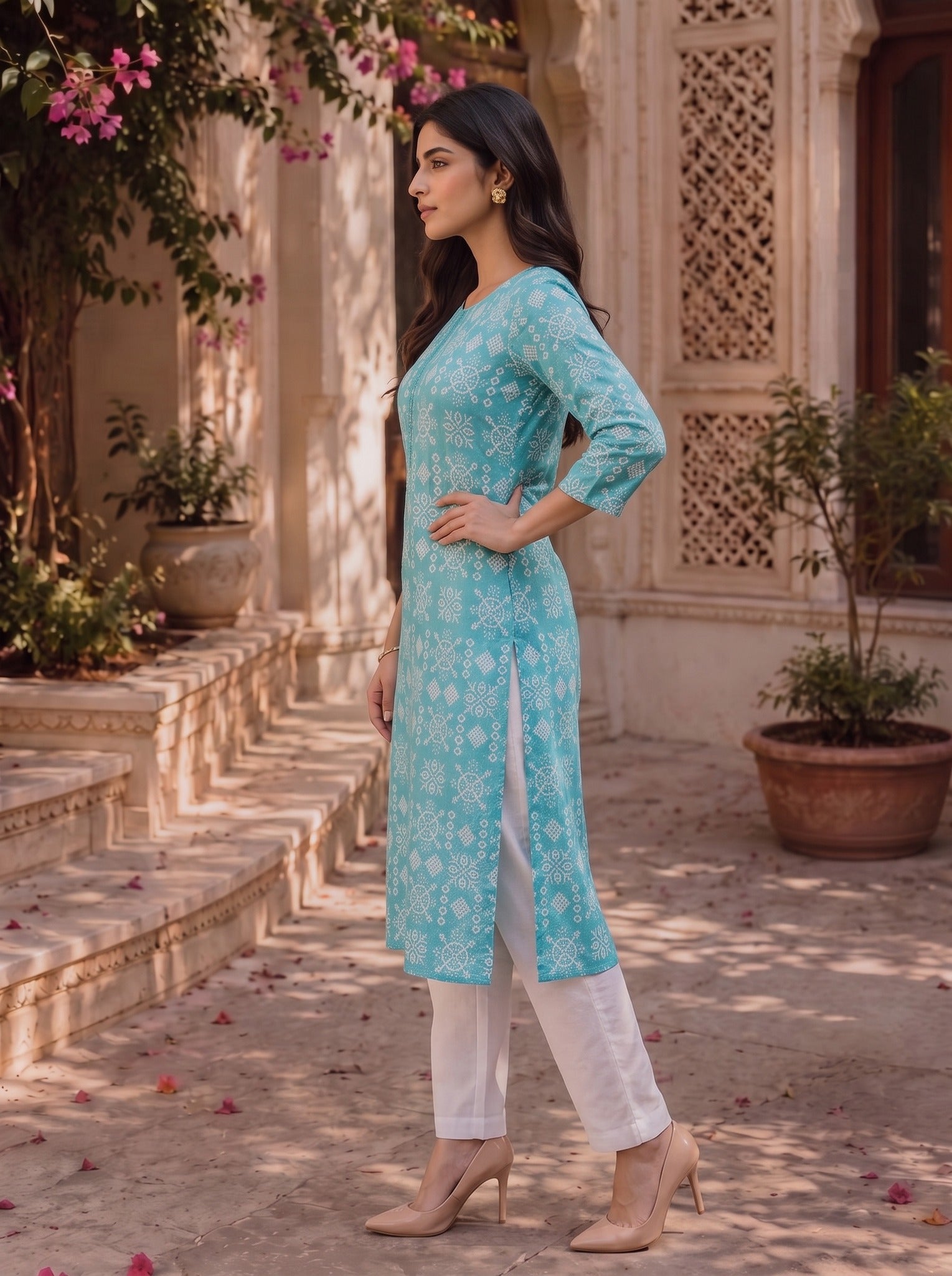 Cotton Embroidered Straight Knee Length Kurta