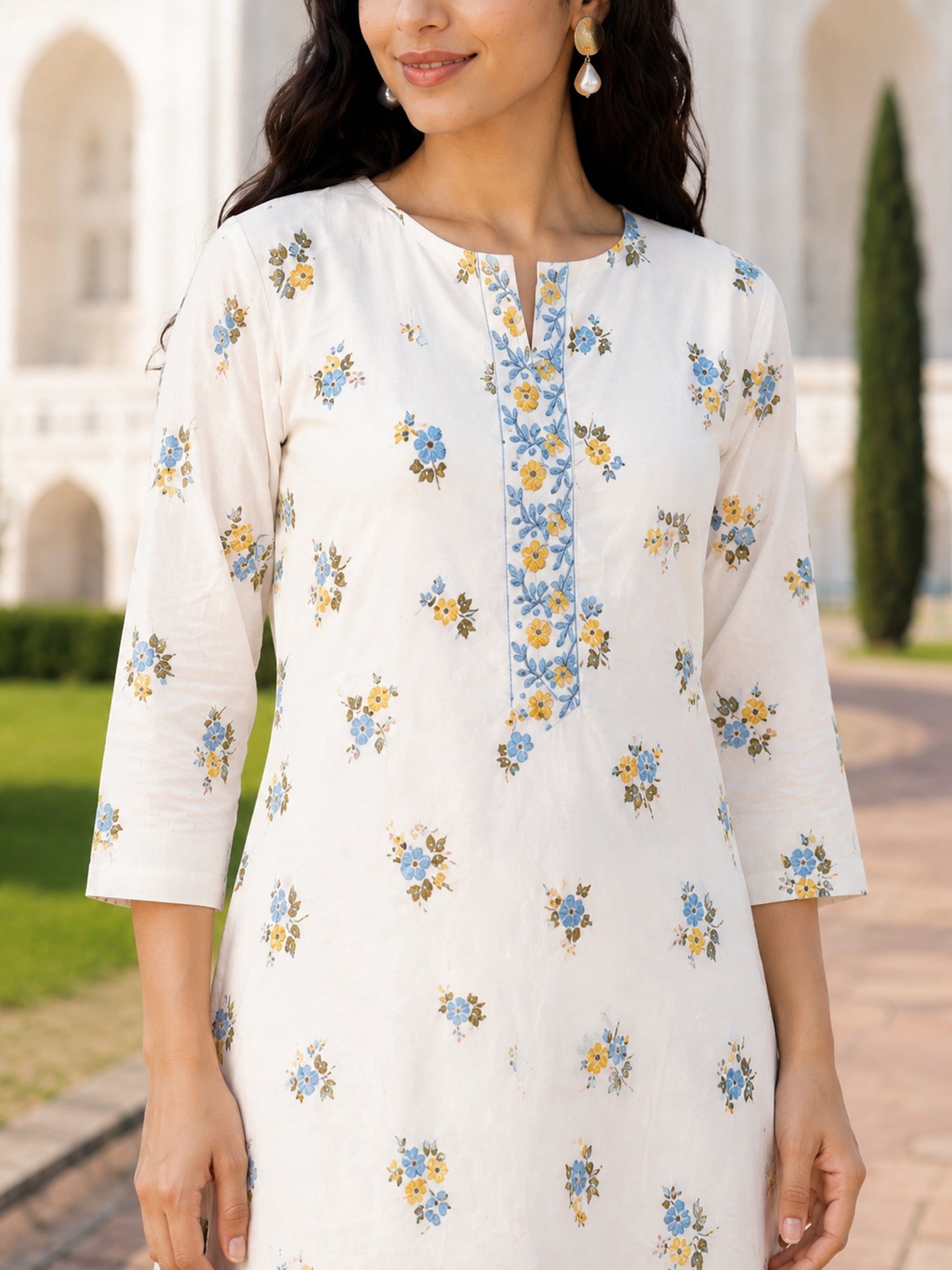 Buy Rayon Printed Straight Knee Length Kurta-Blue