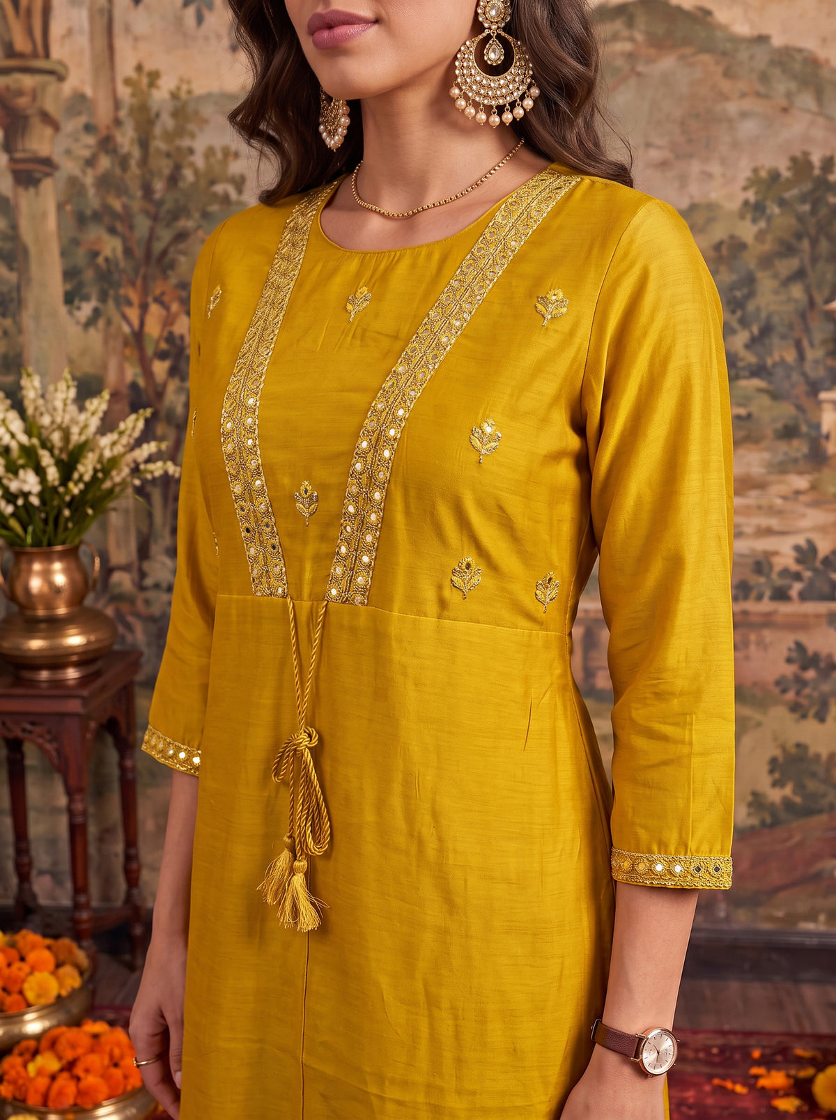 Viscose Embroidered A-Line Calf Length Kurta