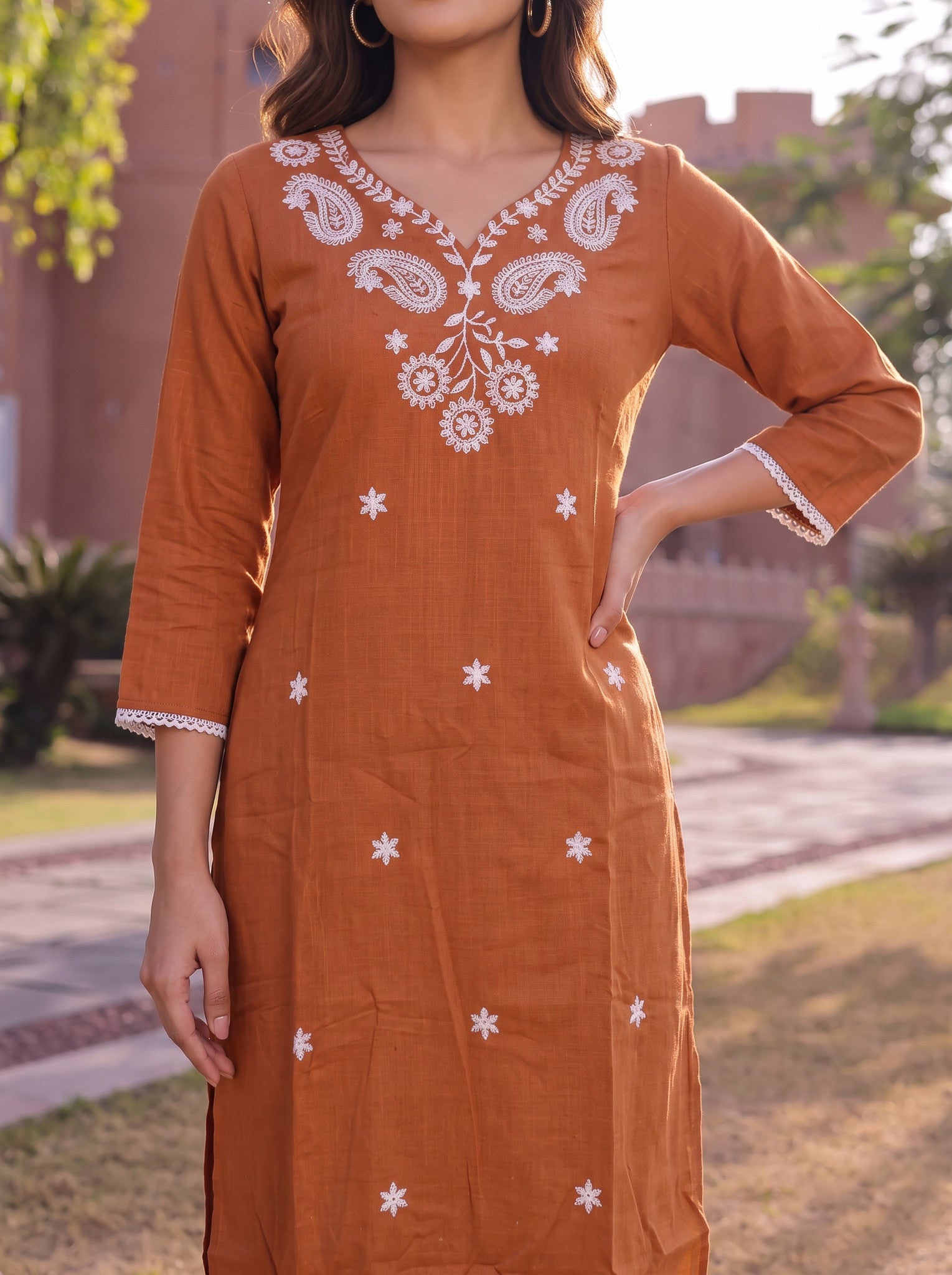 Cotton Embroidered Straight Calf Length Kurta