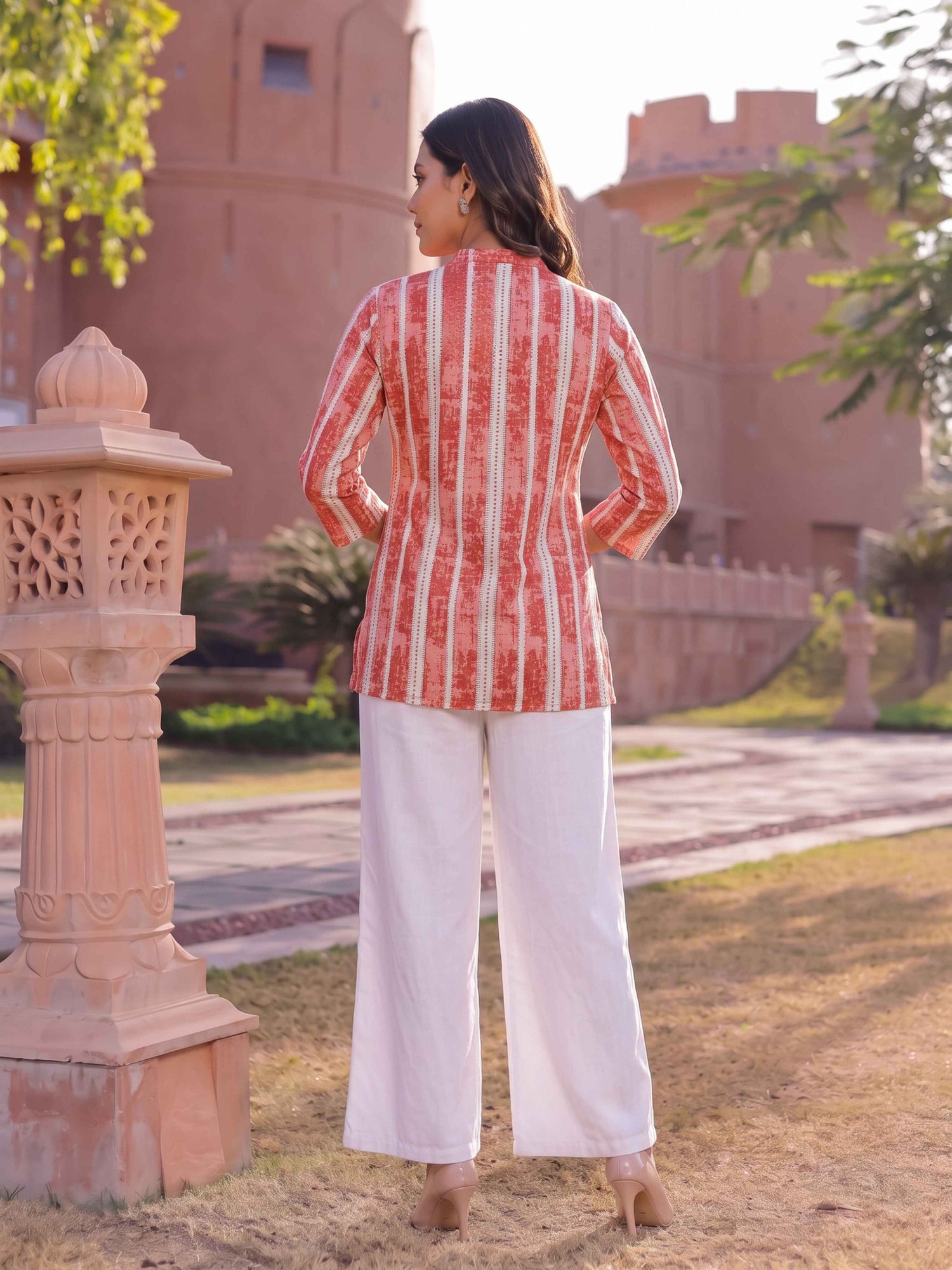 Buy Cotton Printed Straight Short Length Short Kurta-Rust