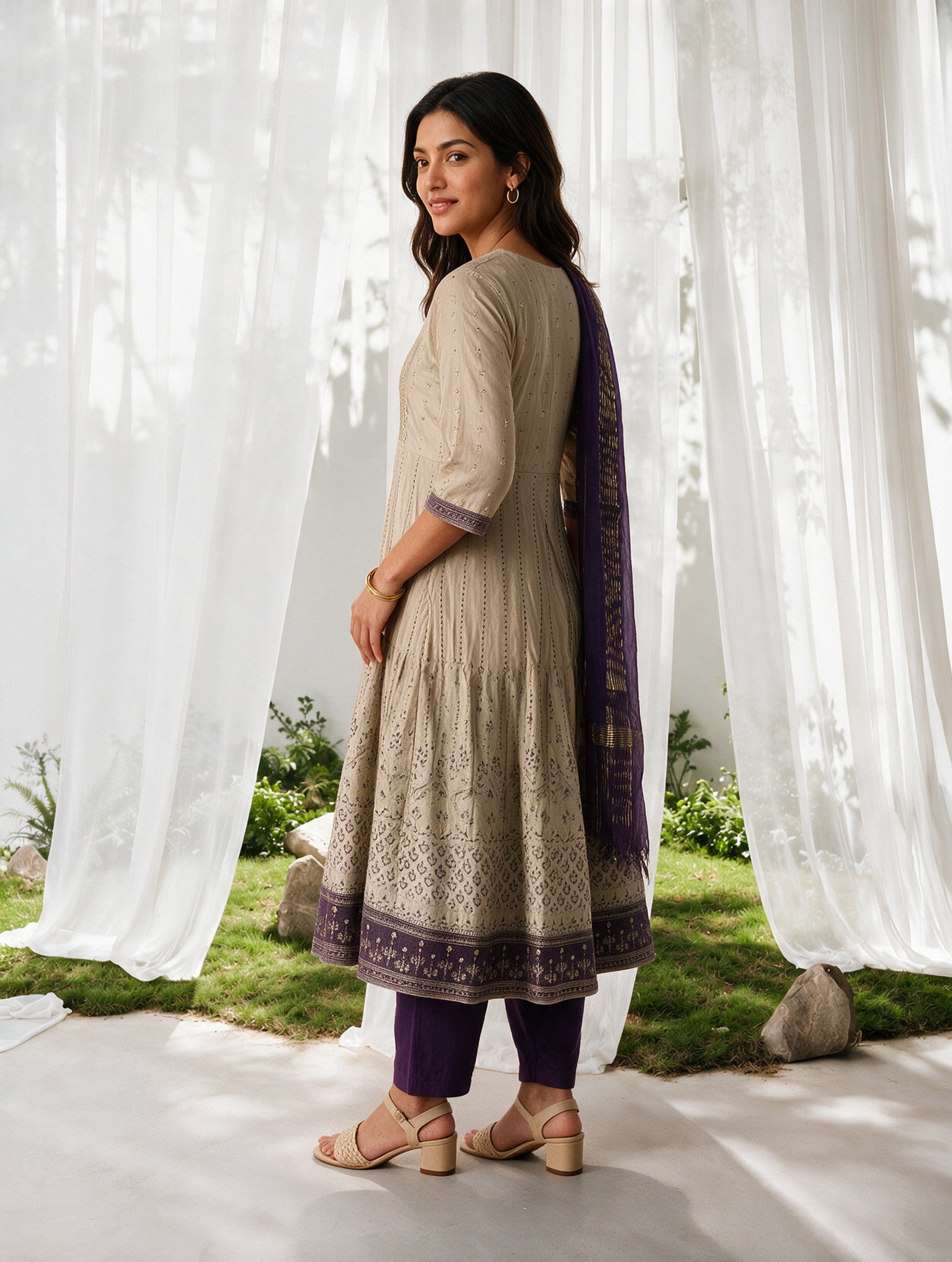 Viscose Embroidered Flared Calf Length Kurta With Pant and Dupatta