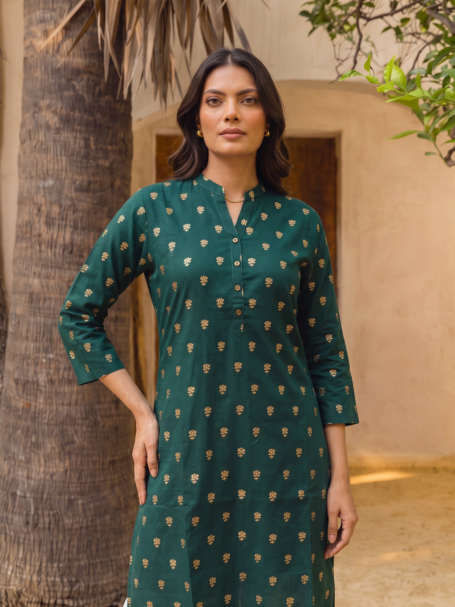 Cotton Printed Straight Calf Length Kurta