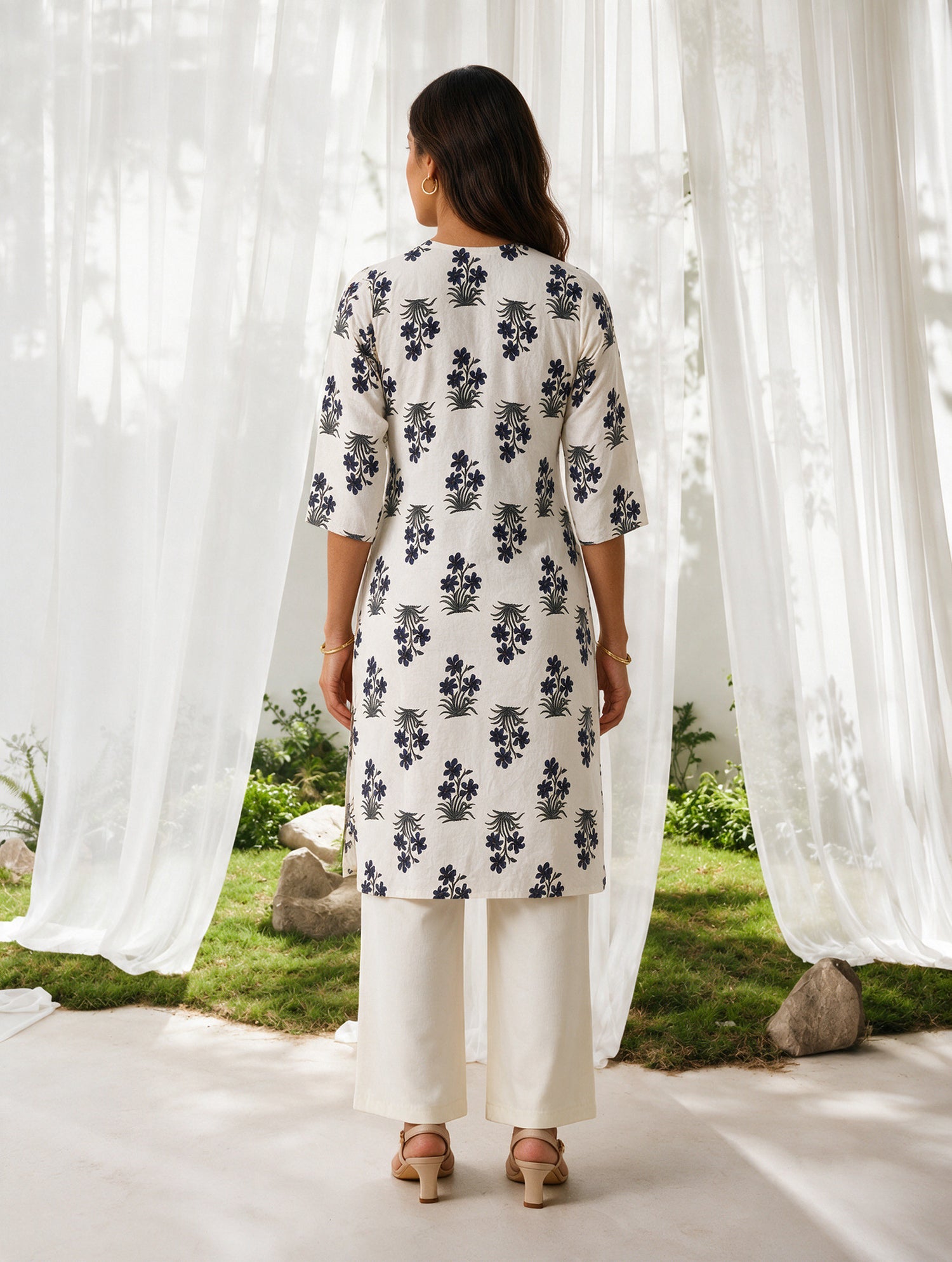 Buy Rayon Printed Straight Knee Length Kurta-Blue