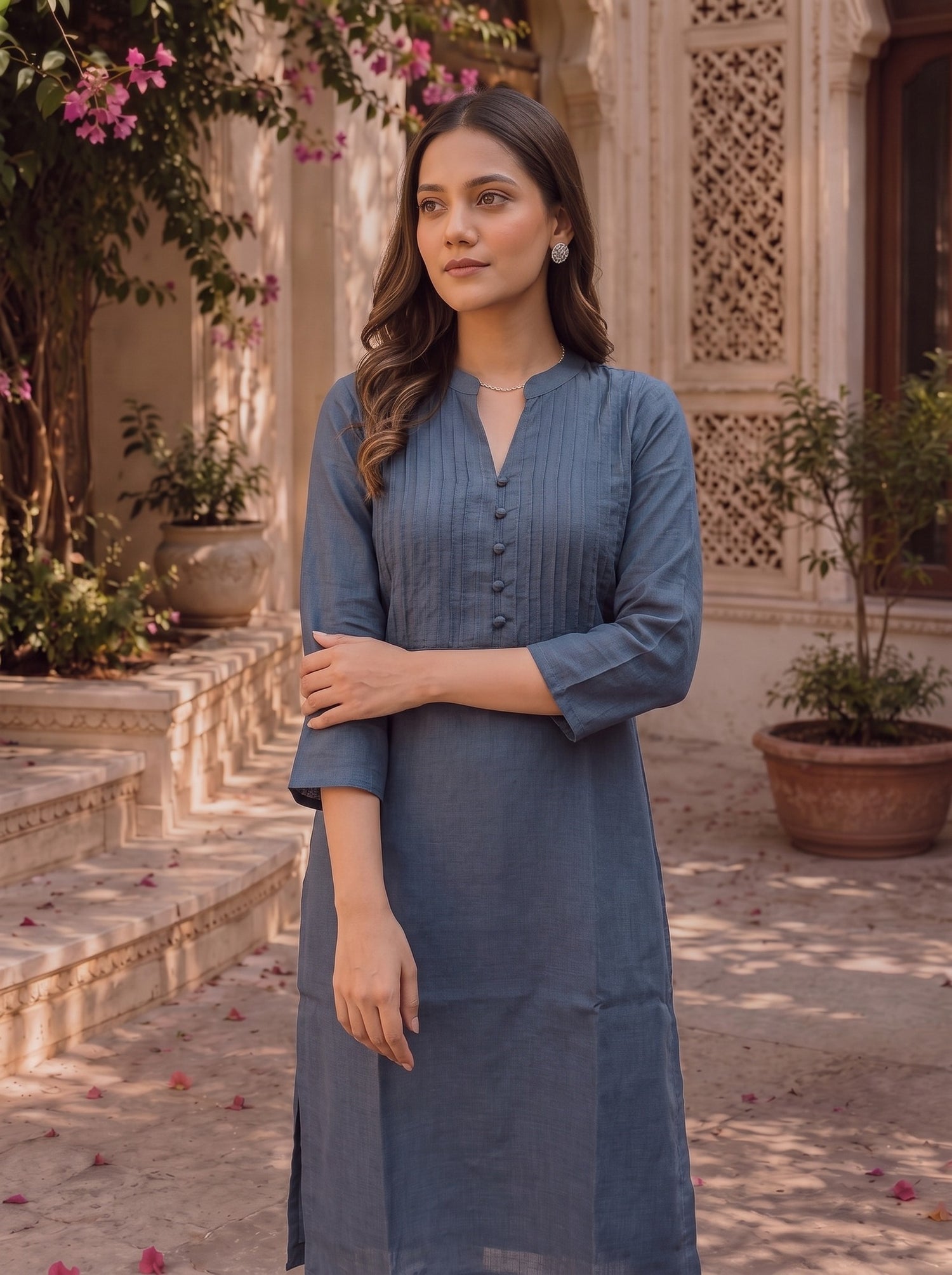 Buy Rayon Embroidered Straight Knee Length Kurta-Navy
