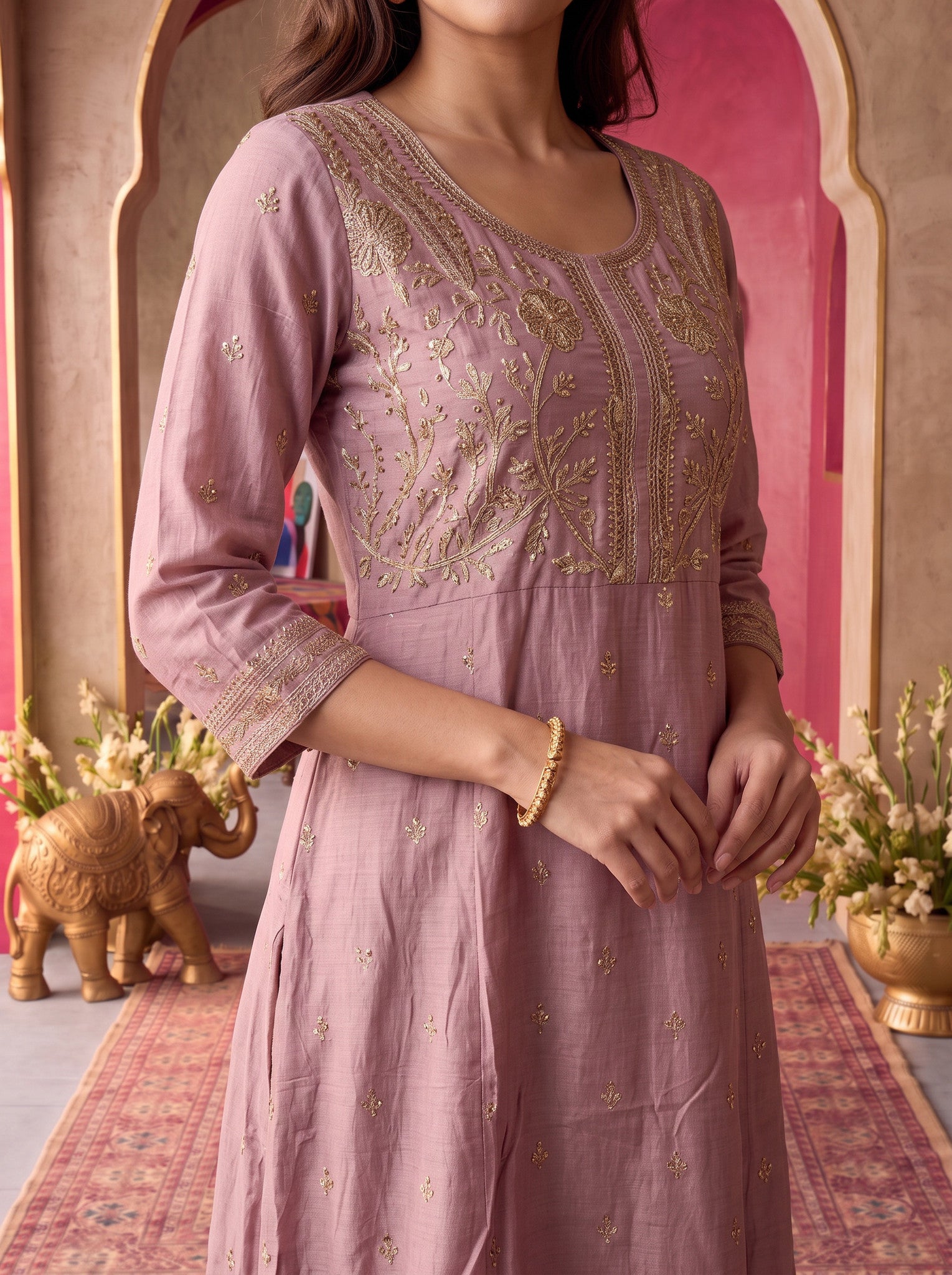 Rayon Embroidered Straight Calf Length Kurta