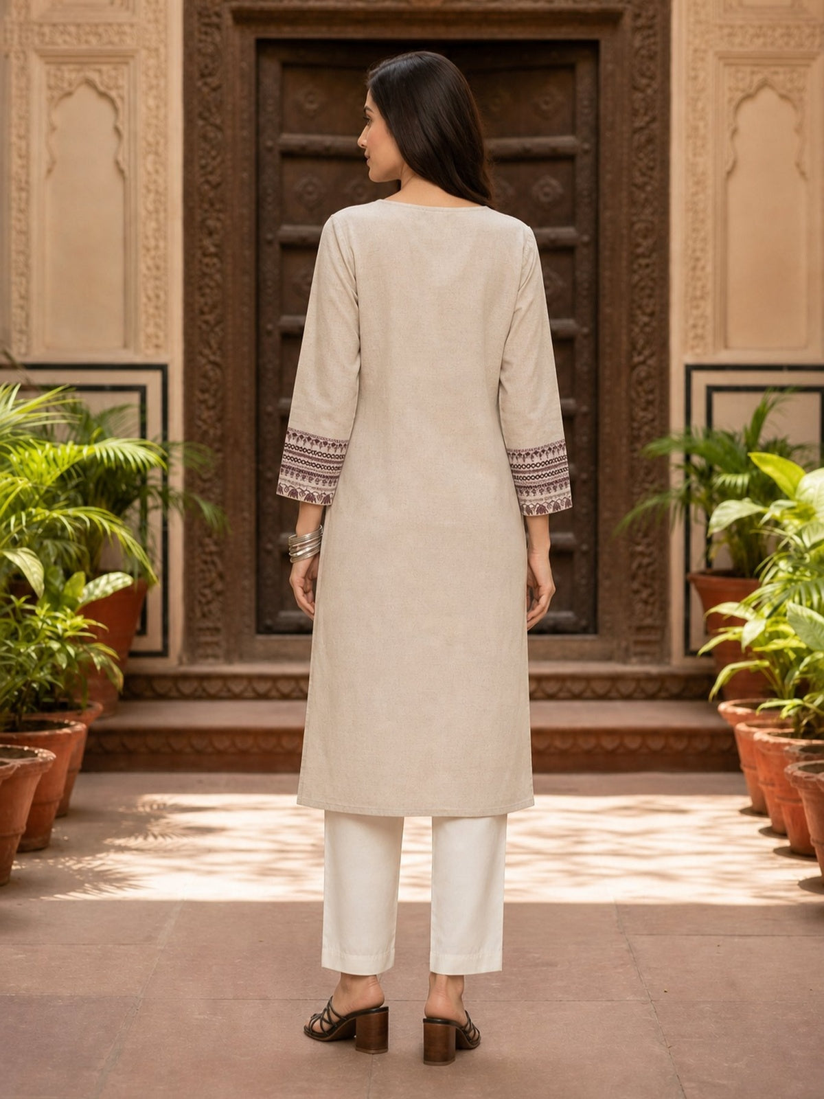 Cotton Embroidered Straight Calf Length Kurta