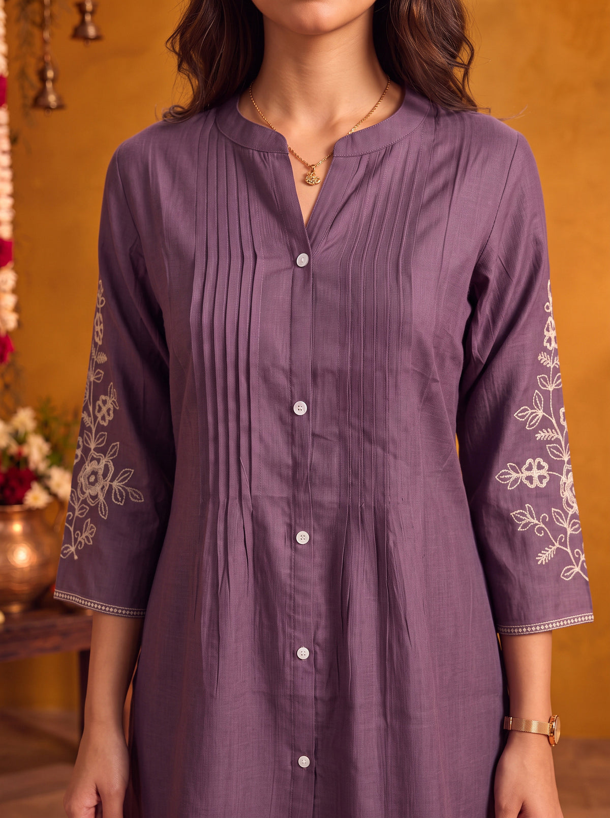 Viscose Embroidered Straight Thigh Length Kurta With Pant