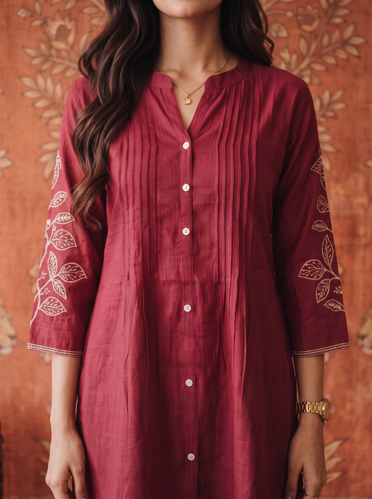 Viscose Embroidered Straight Thigh Length Kurta With Pant
