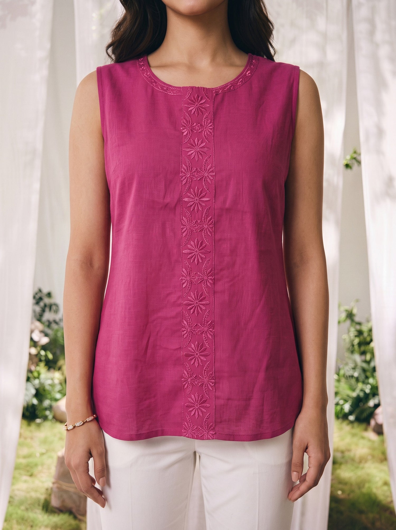 Buy Cotton Embroidered Straight Short Length Short Kurta-Pink