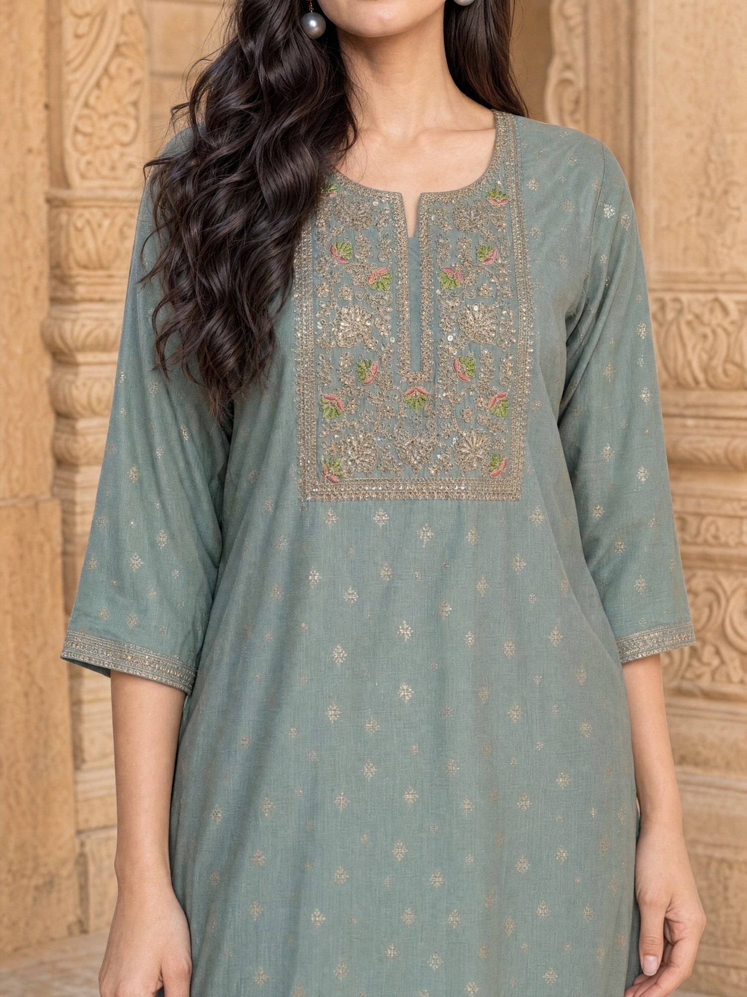 Buy Viscose Embroidered Straight Calf Length Kurta-Green