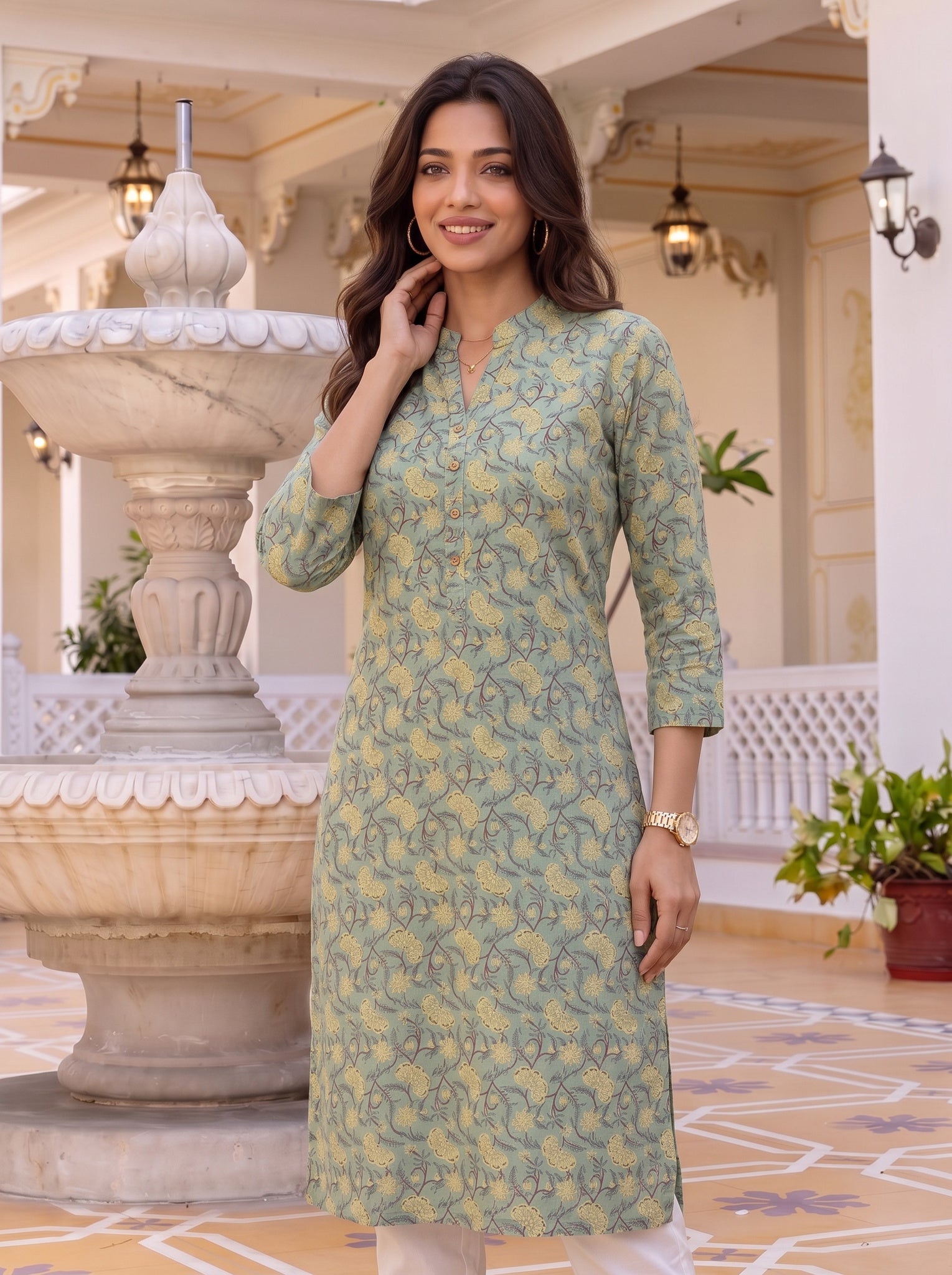 Cotton Printed Straight Knee Length Kurta