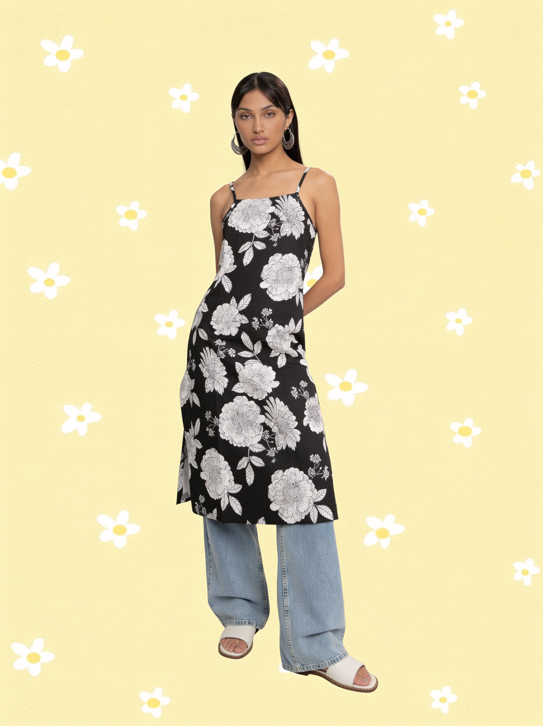Buy Cotton Printed Straight Calf Length Kurta-Black