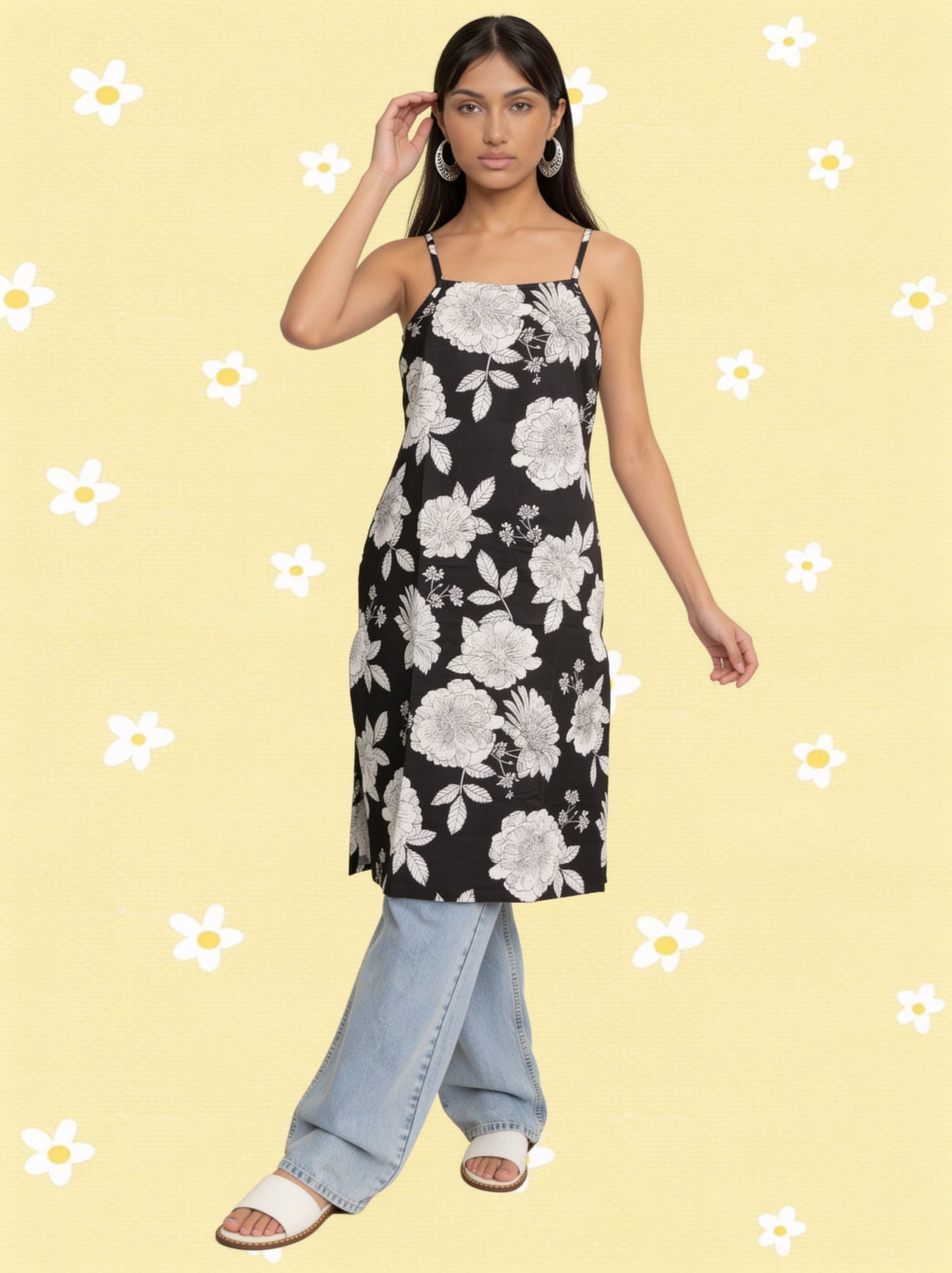Buy Cotton Printed Straight Calf Length Kurta-Black