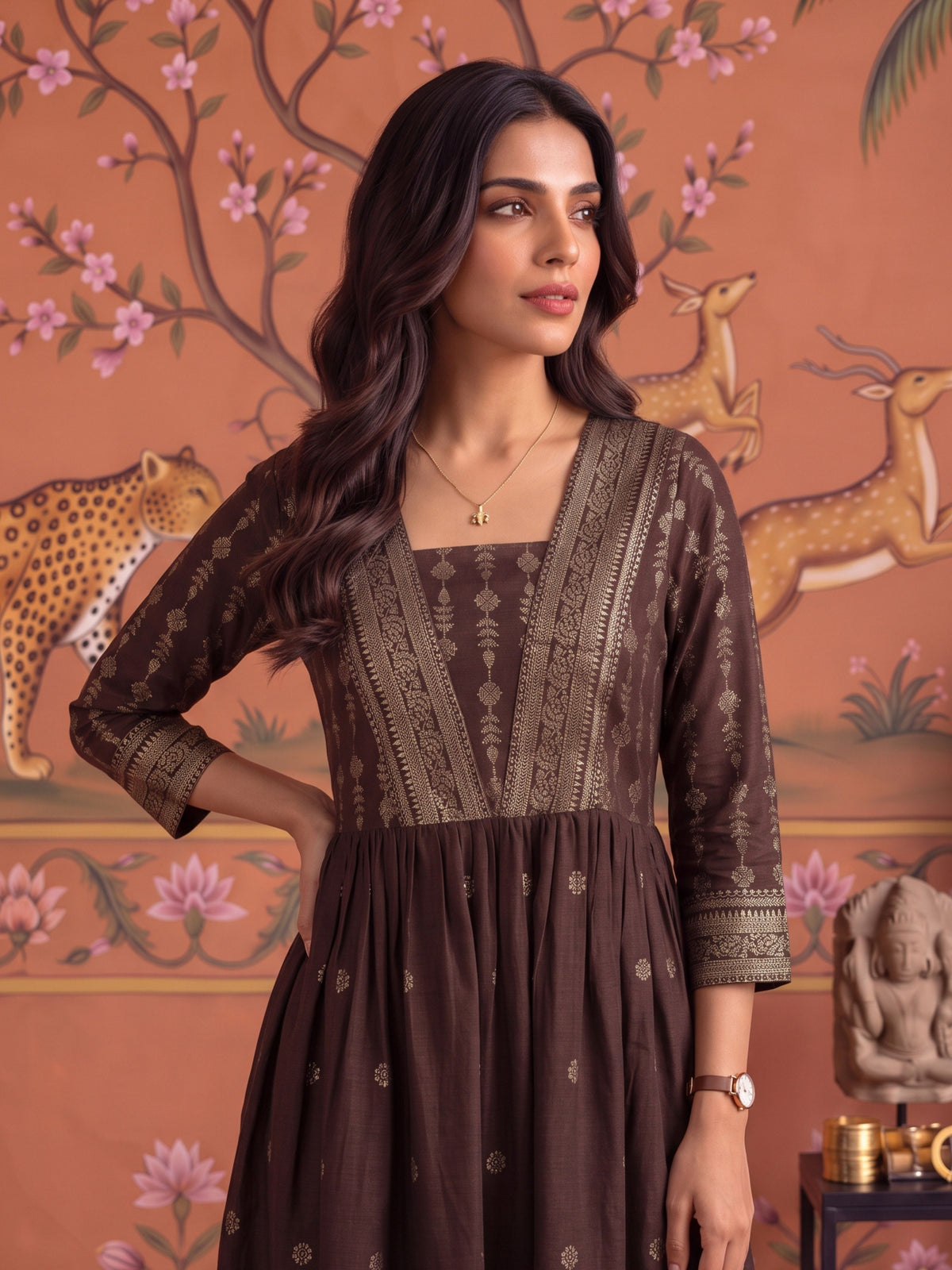 Viscose Printed Flared Calf Length Kurta