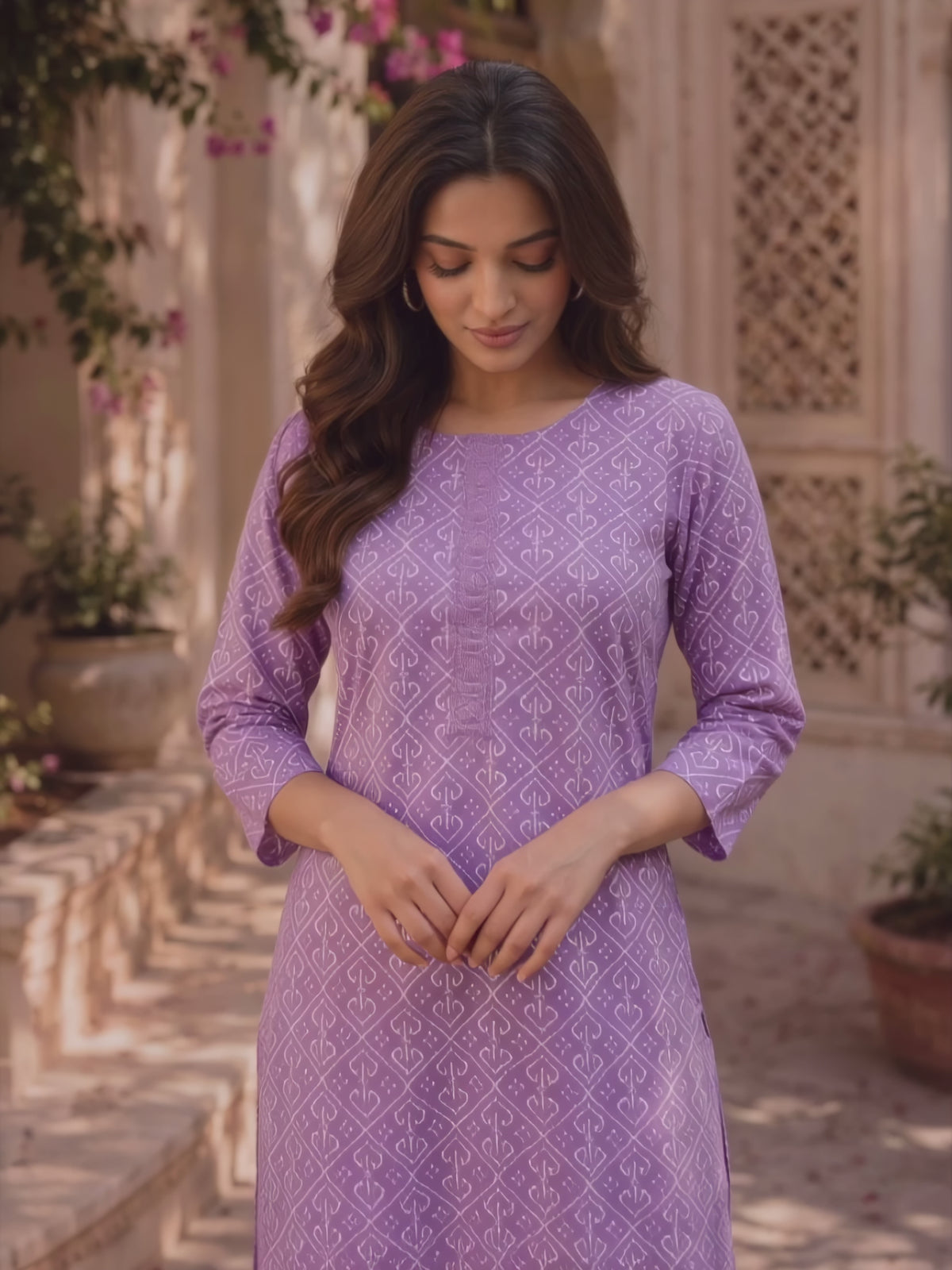 Cotton Embroidered Straight Knee Length Kurta