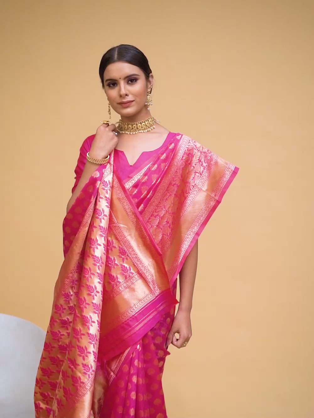 Buy Banarasi Silk Zari Work Saree With Blouse Piece-Pink