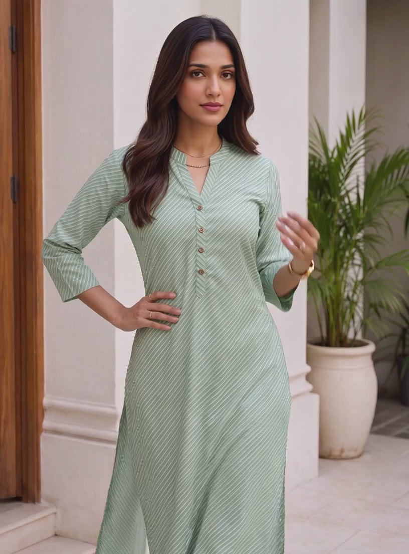 Buy Cotton Printed Straight Knee Length Kurta-Green