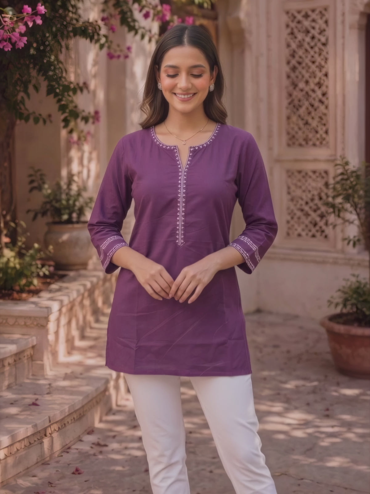 Rayon Embroidered Straight Short Length Short Kurta