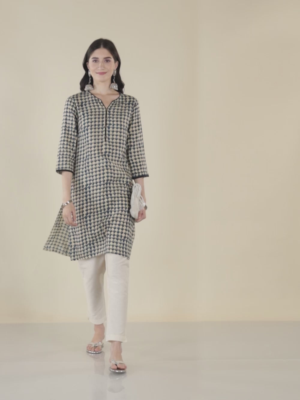 Buy Rayon Bagru Printed Knee Length Straight Kurta-Navy Blue