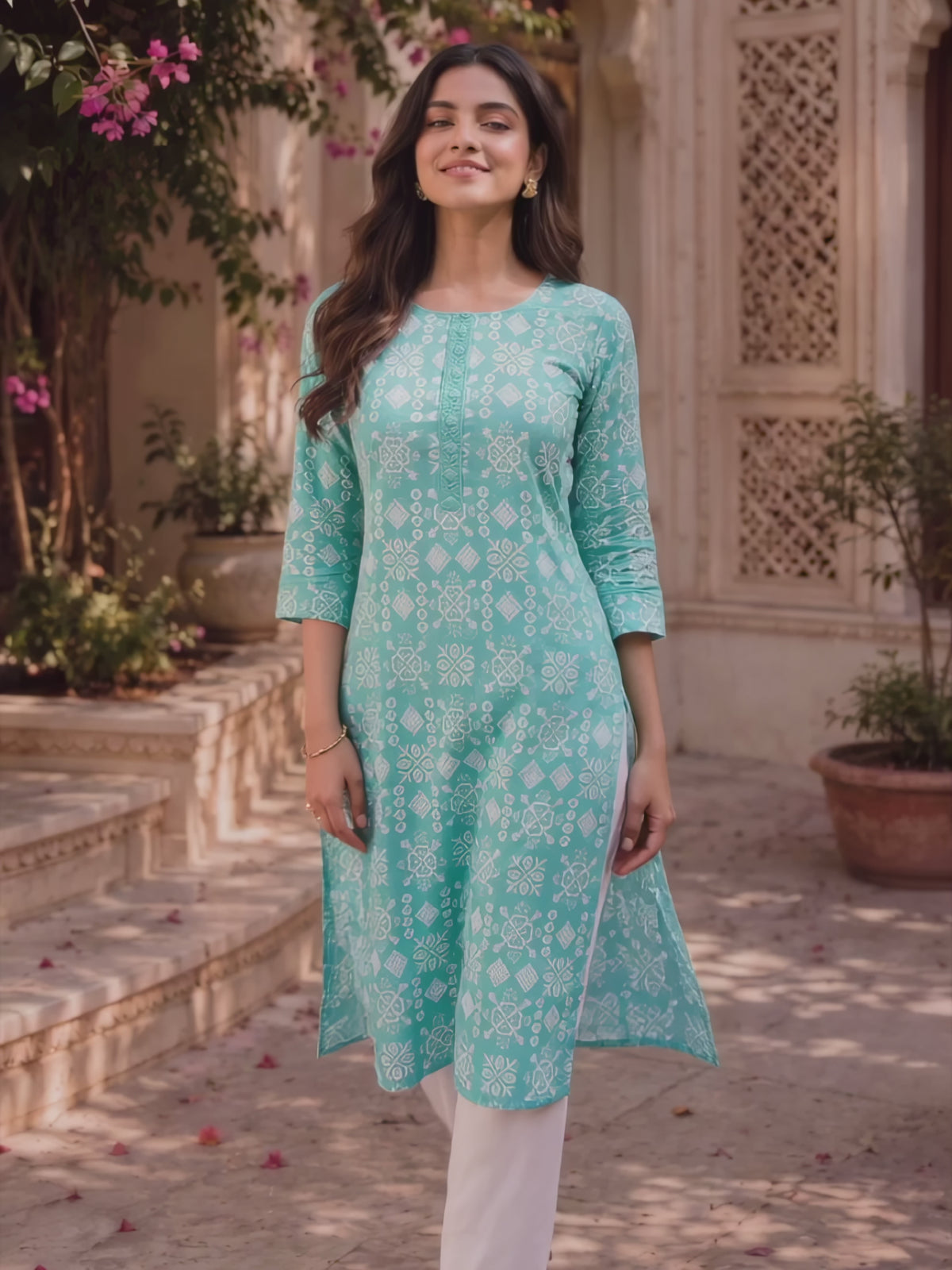 Cotton Embroidered Straight Knee Length Kurta
