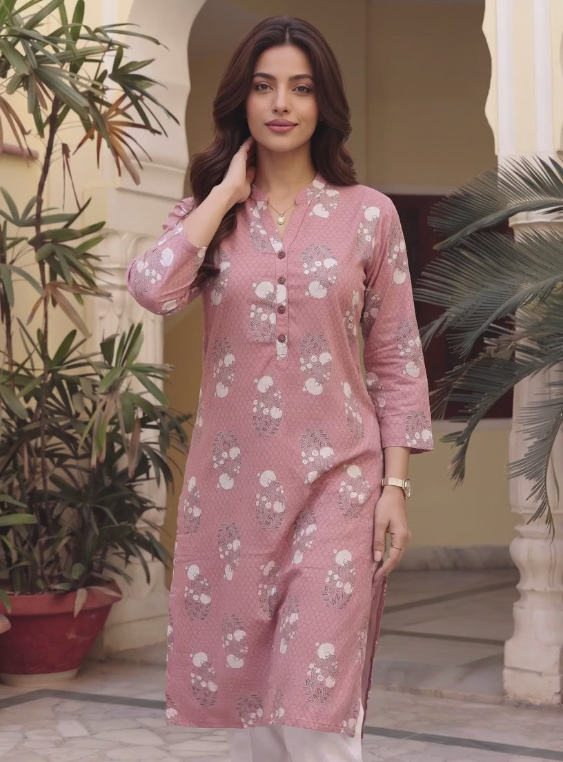 Cotton Printed Straight Knee Length Kurta