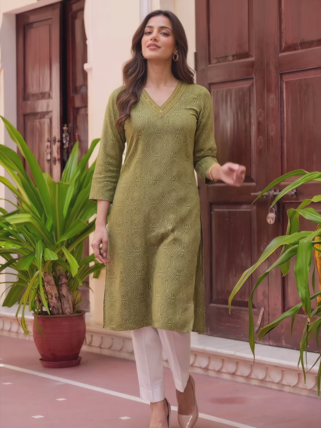 Buy Rayon Printed Straight Knee Length Kurta-Mustard