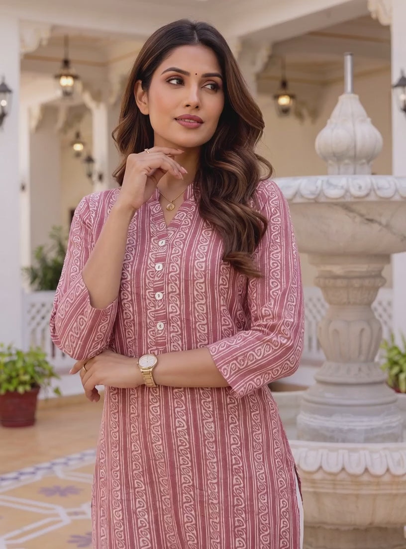 Viscose Printed Straight Knee Length Kurta