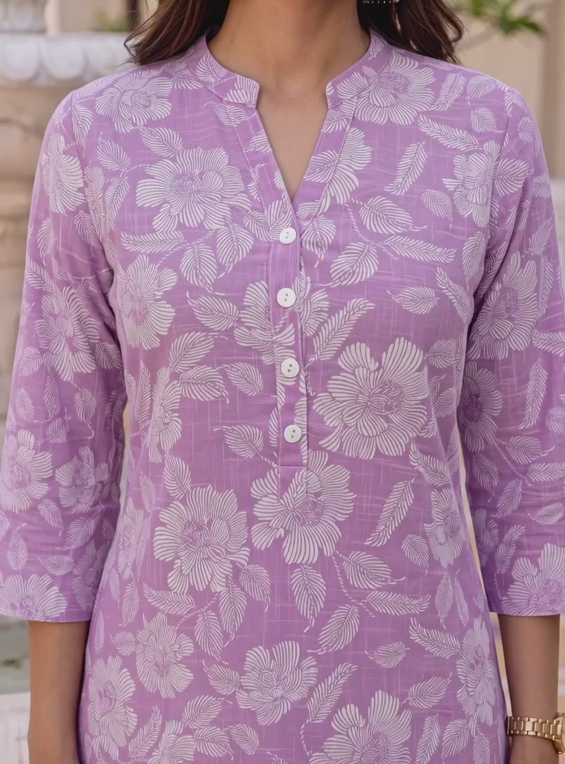 Buy Cotton Printed Straight Knee Length Kurta-Purple