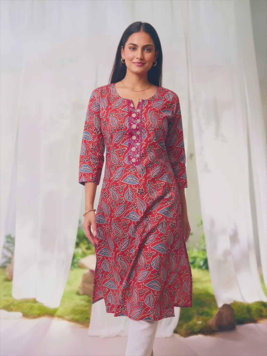 Buy Rayon Printed Straight Knee Length Kurta-Rust