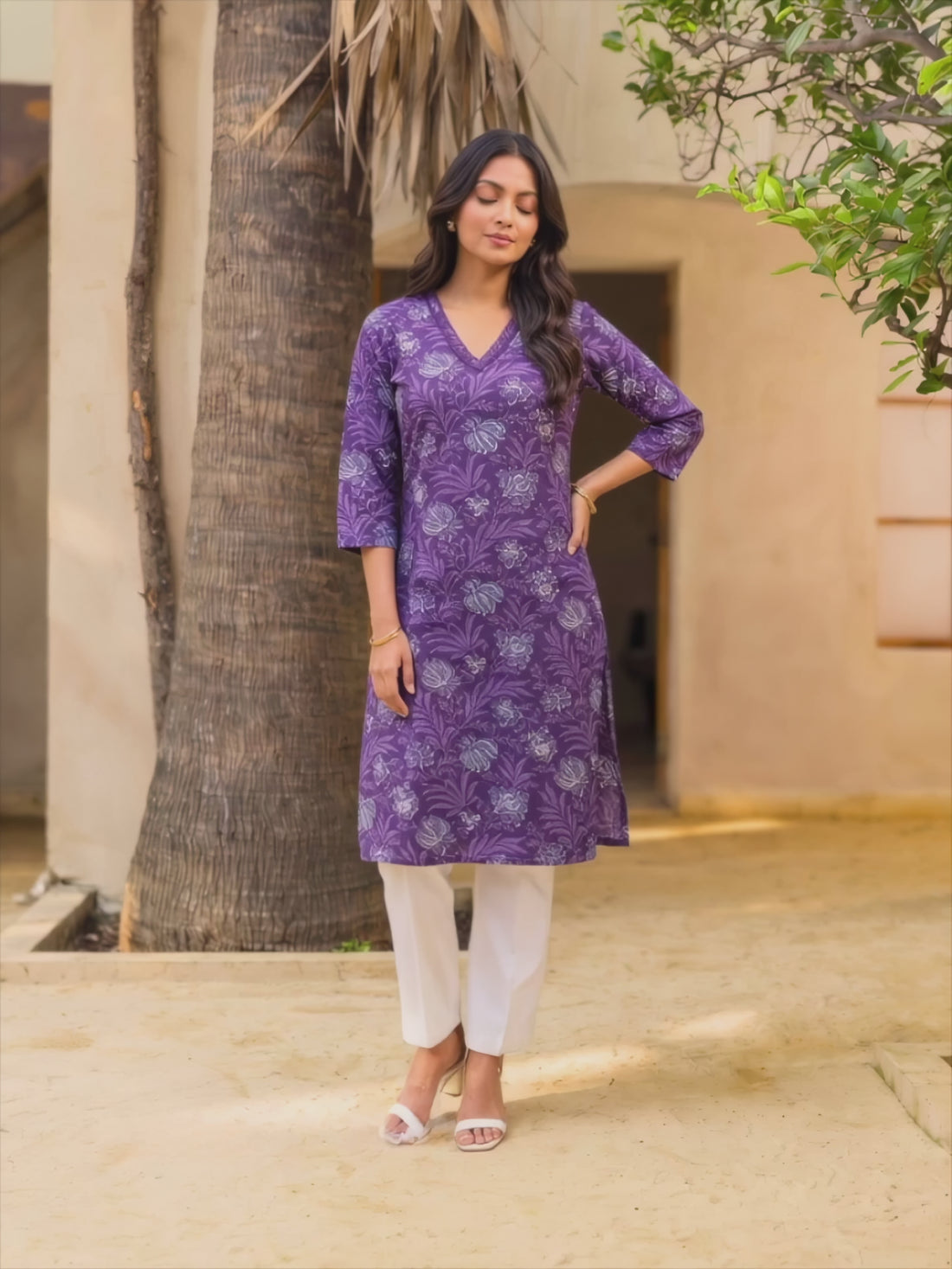Buy Rayon Printed Straight Knee Length Kurta-Purple