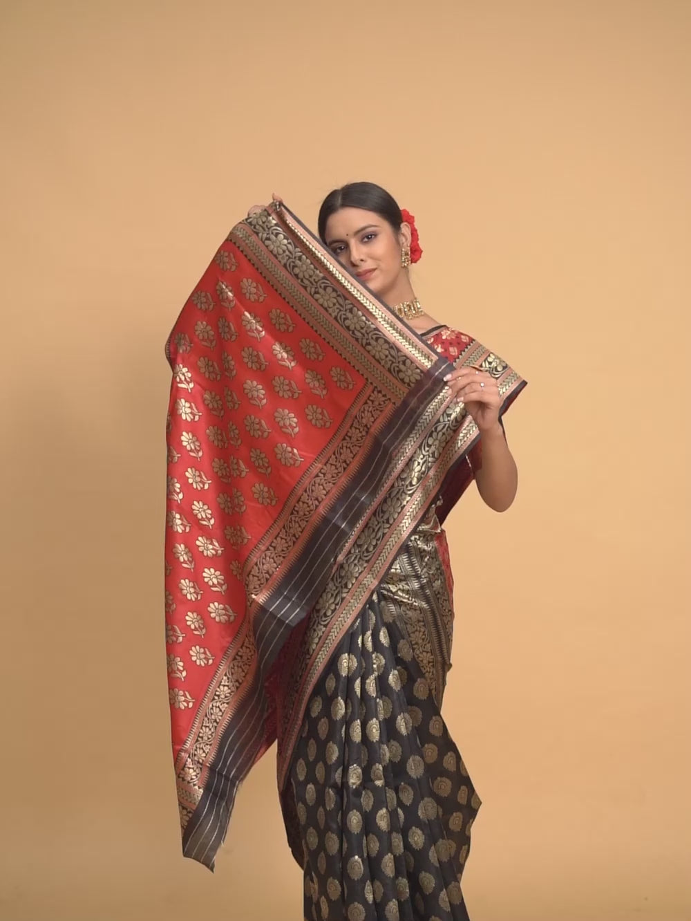 Buy Banarasi Silk Jacquard Saree With Blouse Piece-Black