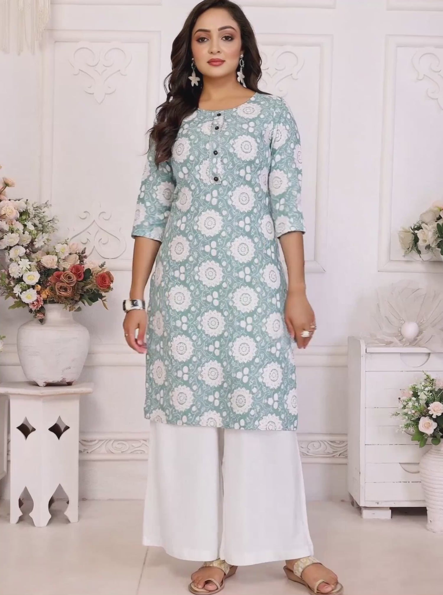 Buy Rayon Printed Straight Knee Length Kurta-Sea Green
