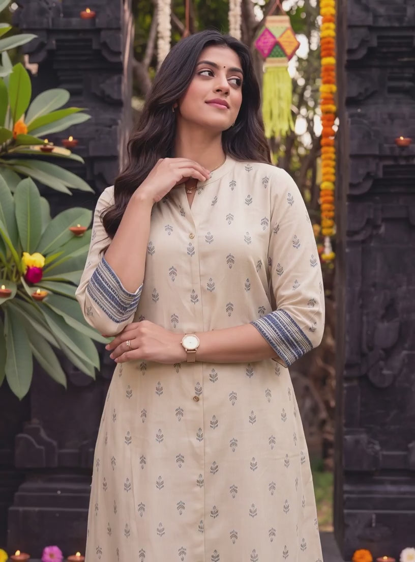 Cotton Printed Flared Calf Length Kurta