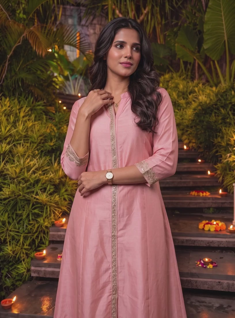 Viscose Embroidered A-Line Calf Length Kurta