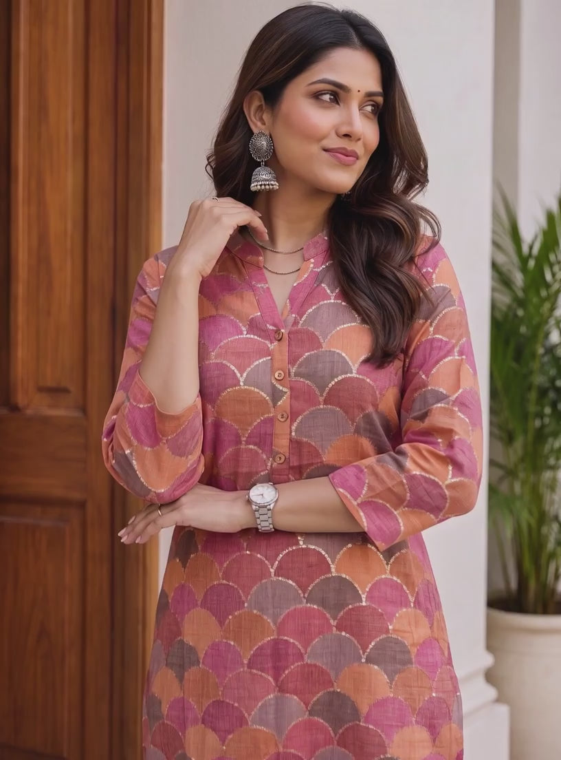 Buy Viscose Printed Straight Knee Length Kurta-Pink